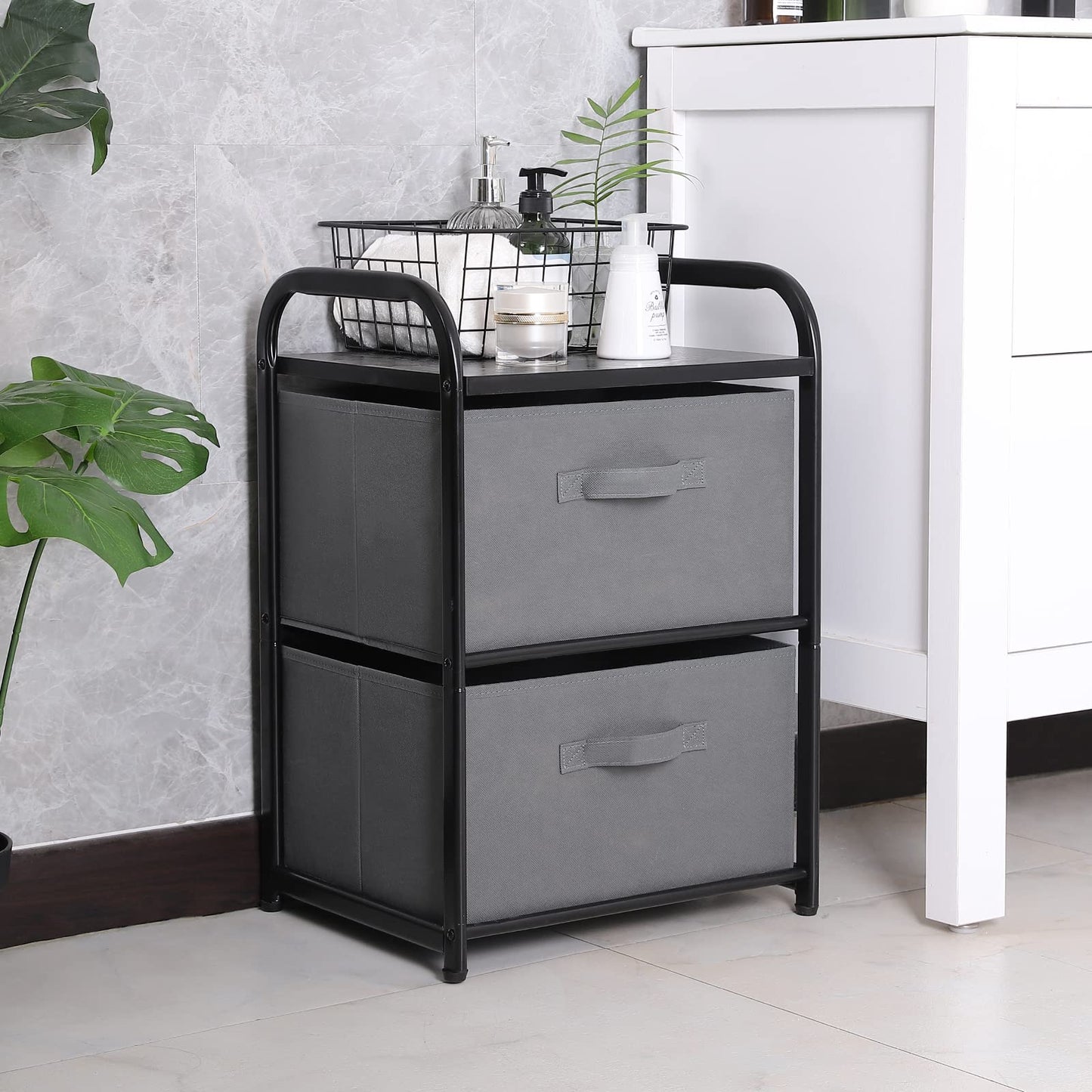 MAX Houser Dresser for Bedroom with 2 Drawers, Wide Chest of Drawers, Fabric Dresser, Storage Organizer Unit with Fabric Bins for Closet, Living Room, Hallway, Dark Grey