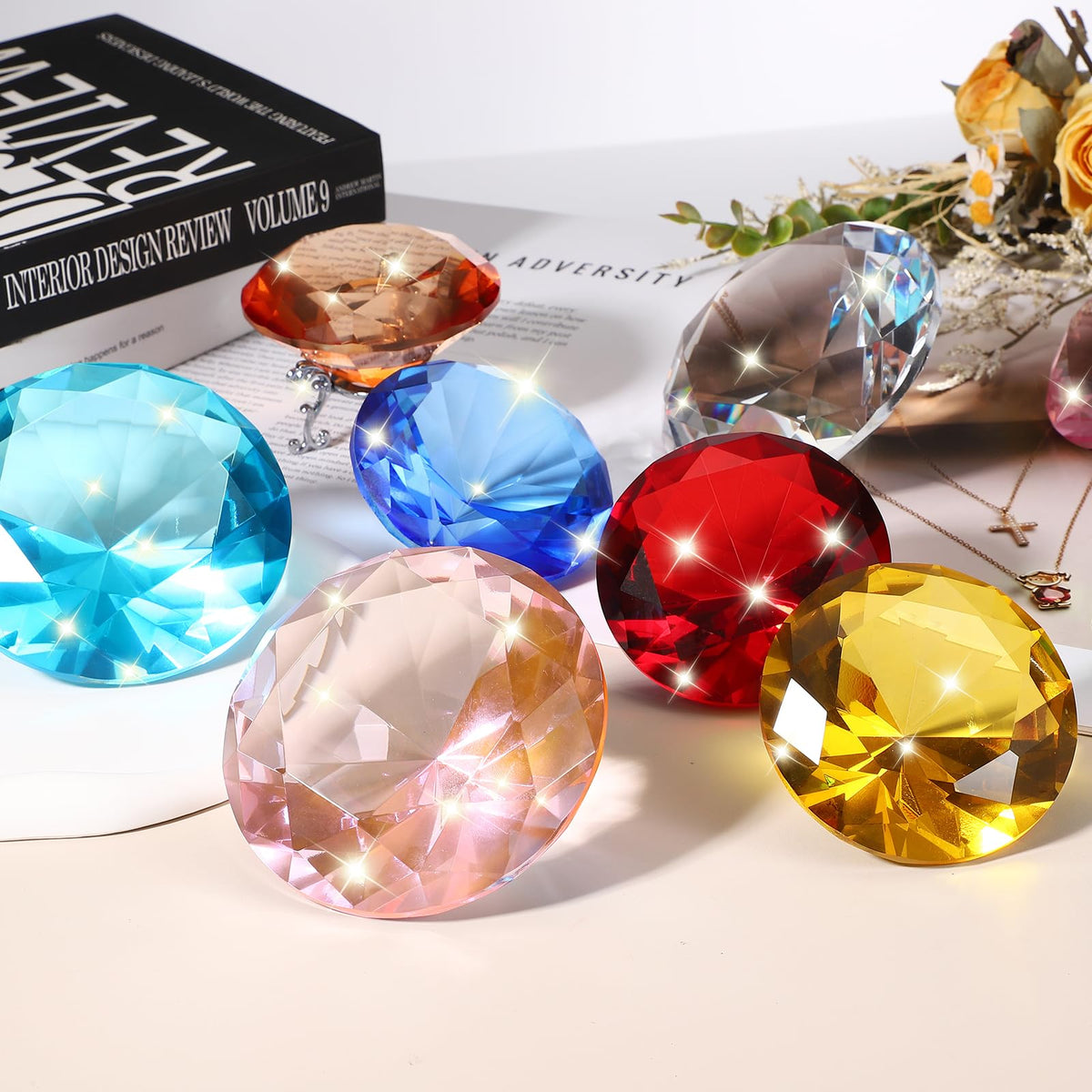 PATIKIL Diamond Crystal Paperweight, 80mm / 3.15" Crystal Paperweight Paper Weight with Silver 19 Metal Base for Home Office Desktop Table Decor Wedding Party Ornaments, Black
