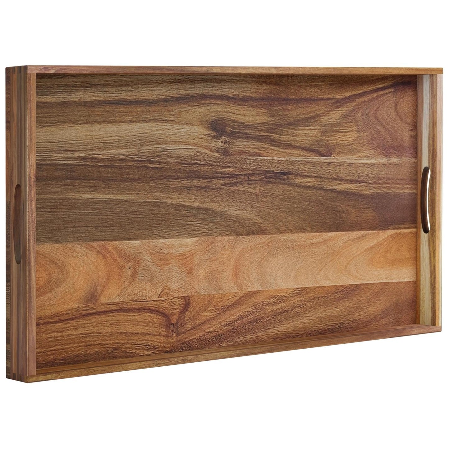 MAONAME Extra Large Ottoman Tray, 32 x 18 inches Wooden Serving Tray for with Handles, Acacia Wood Serving Platter Trays for Living Room, Breakfast