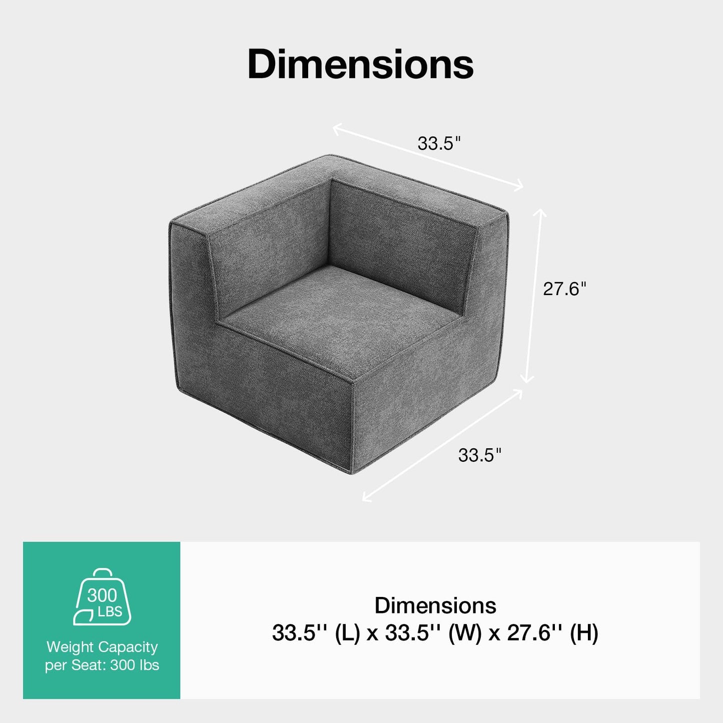 Novilla Modular Sectional Sofa, No Assembly Cloud Sectional Couch with Smarts Coil® Support, Chenille Fabric Sectional Sofa, Boneless Couch for Living Room Apartment, Dark Gray (Corner Chair)