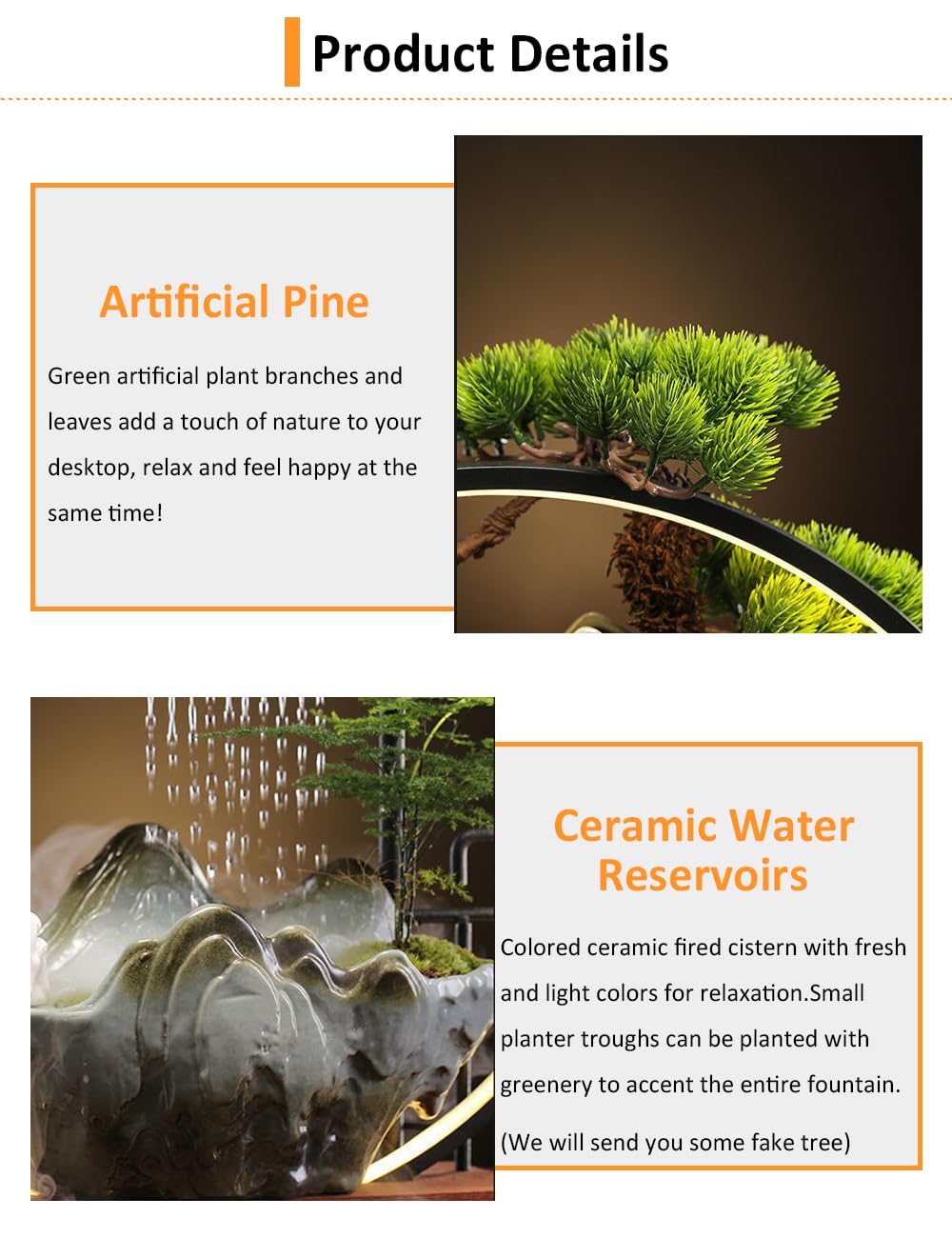 Tabletop Water Fountains Indoor Waterfall Fountain with Mist LED Light Feng Shui Wealth Desk Fountain with Backflow Incense Holder Zen Decor for Meditation (Crane)