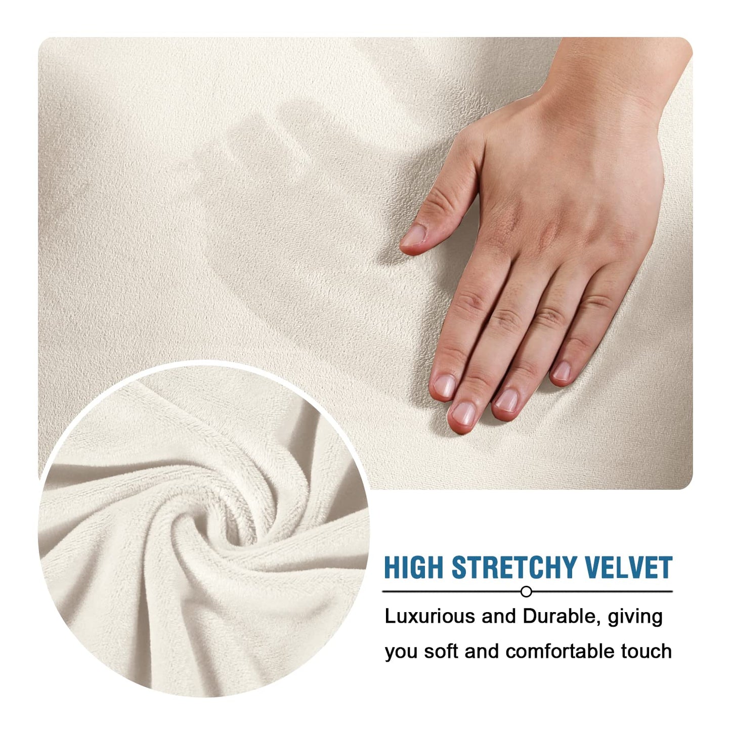 H.VERSAILTEX Ottoman Covers Slipcover Rectangle Real Velvet Plush 1 Piece Form Fit Stretch Folding Storage Covers Ottoman Slipcovers Removable Footrest Covers Elastic Bottom Washable(Large, Ivory)