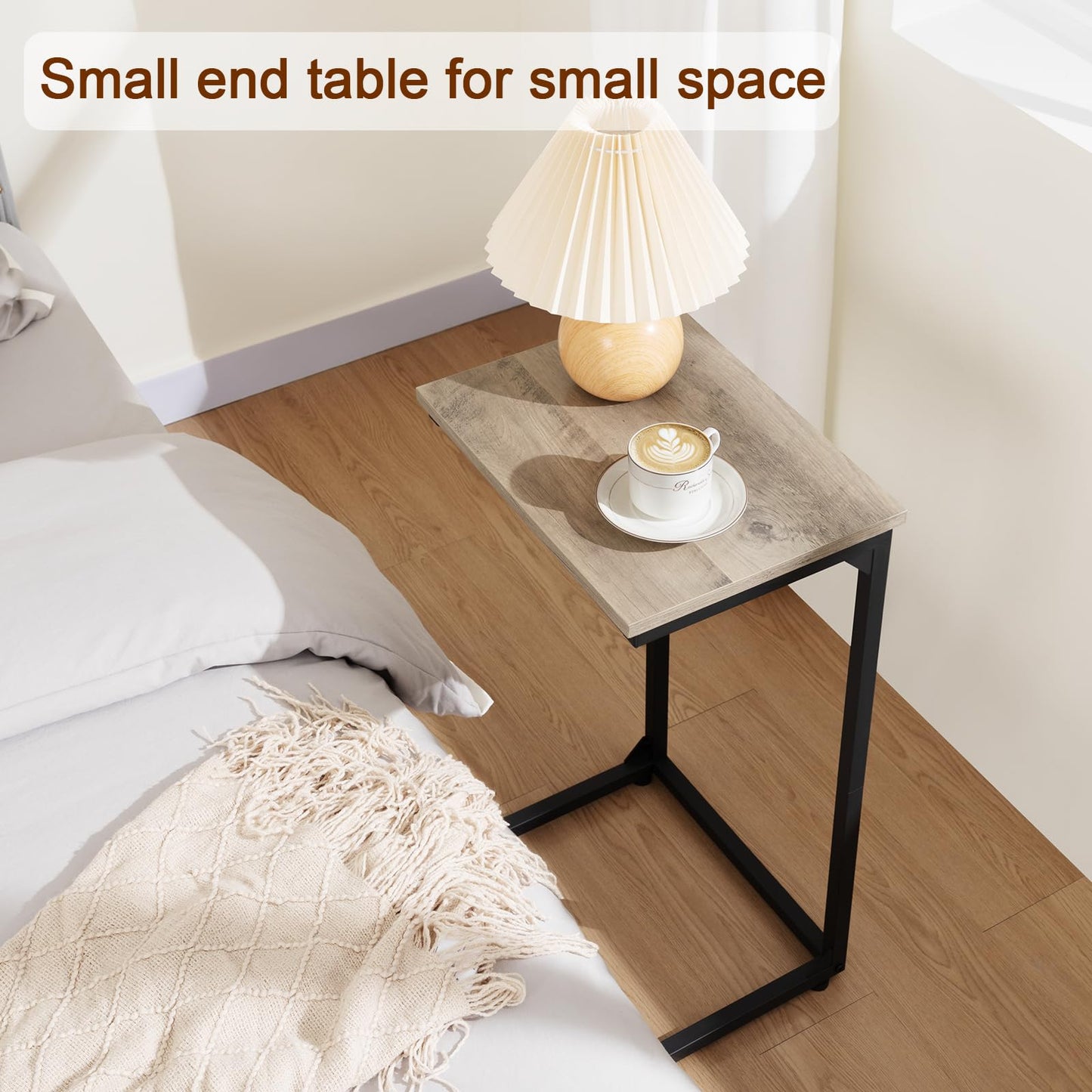 AMHANCIBLE C Shaped End Tables Set of 2, Couch Side Tables that Slide Under Sofa, Slim TV Trays for Living Room and Bedroom, Narrow Space Saving Laptop Workstation, Grey, HET02BGY