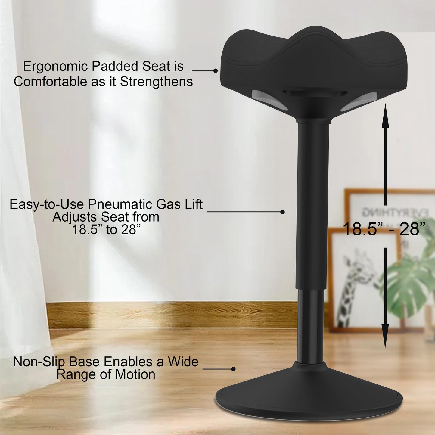 Yonsaeik Standing Stool, Adjustable Ergonomic Office Chair Standing Desk Chair Swivel 360 Degree Swivel Tilting Balance with Saddle Seat for Active Learning Sitting