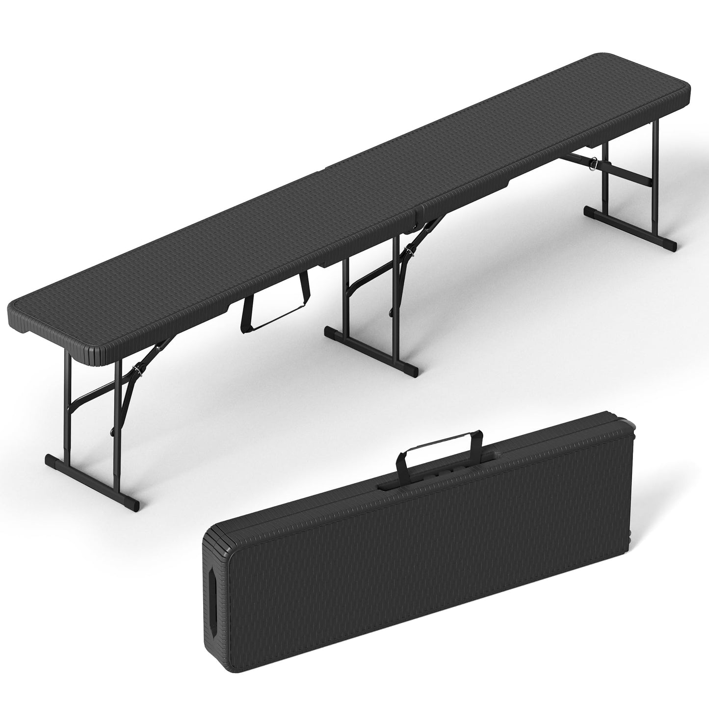 VSOAEIL 6 Foot Folding Bench, Portable Plastic Folding Bench Seat, Foldable Seat for Indoor Outdoor Picnic Camping Dining, Soccer Garden Multipurpose Entertaining Activities, Black Rattan, 1 Pack