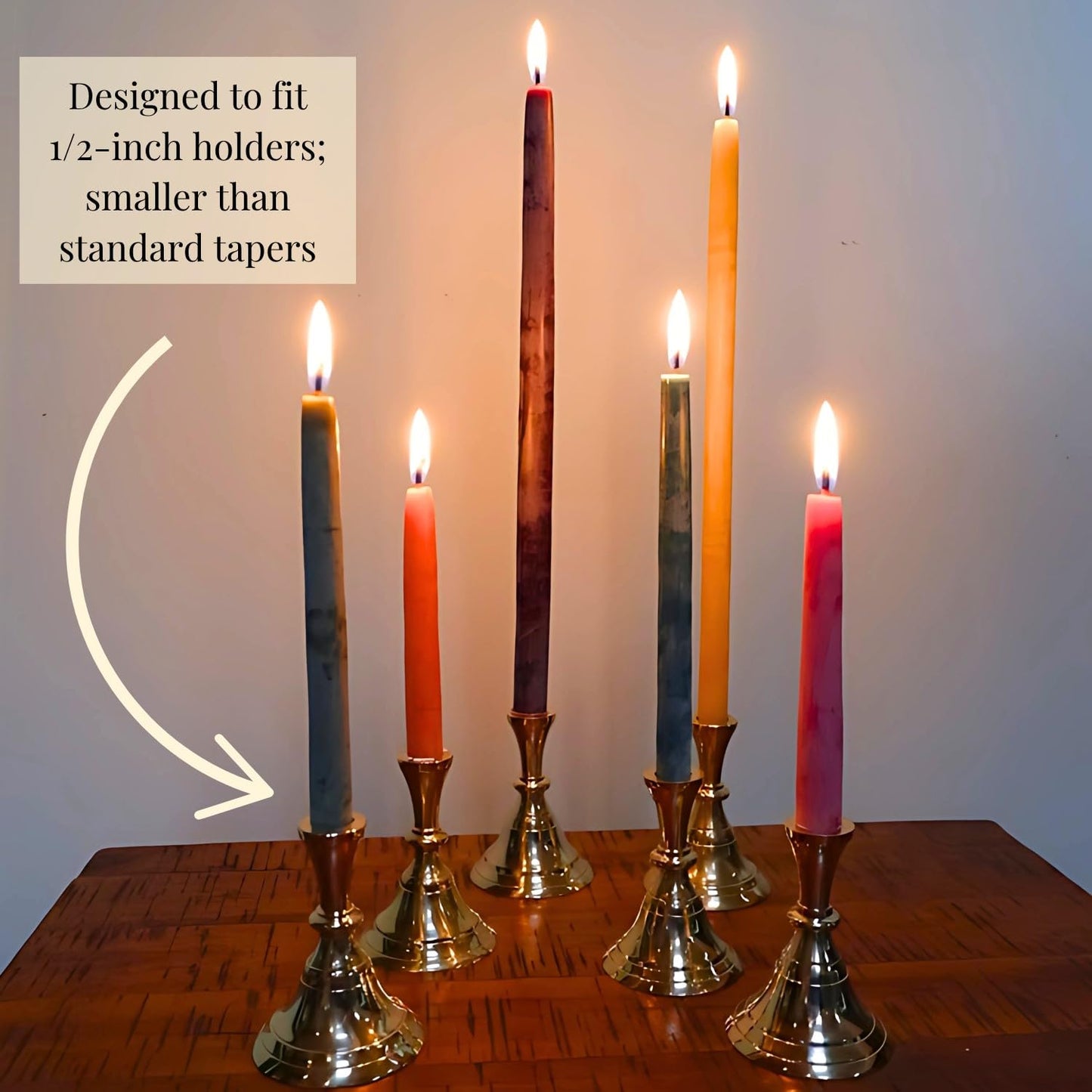 Candlestock Beeswax Taper Candles – 1/2" Diameter, Pure 100% Natural USA Beeswax, Cotton Wick, Dripless, Long-Burning, Handmade in Woodstock- 2 Pairs of Half Inch Tapers (Red, 10 Inch)