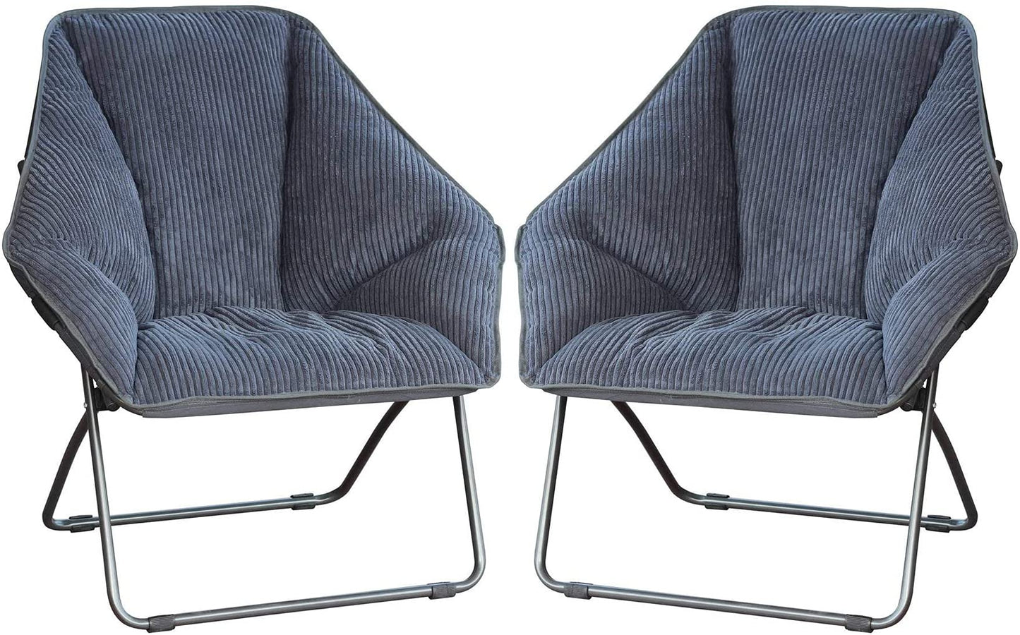Zenithen Limited Hexagon Portable Durable Folding Comfortable Metal Frame Dish Chair for Gaming, Bedrooms, Dorm Rooms, and Living Rooms, Gray Corduroy (Pack of 2)