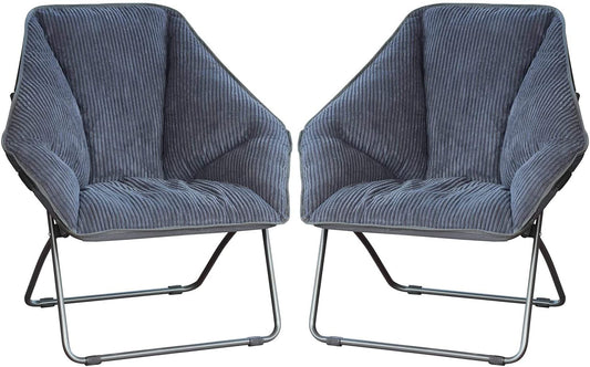 Zenithen Limited Hexagon Portable Durable Folding Comfortable Metal Frame Dish Chair for Gaming, Bedrooms, Dorm Rooms, and Living Rooms, Gray Corduroy (Pack of 2)