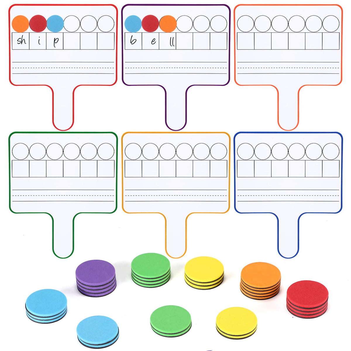 Seajan 6 Pcs Magnetic Dry Erase Boards 8.3" x 9.8" Double-Sided Handheld Answer Boards with Counting Discs Phonics & Literacy Game Toy for Kids Students Teacher & Classroom(Multi Color)