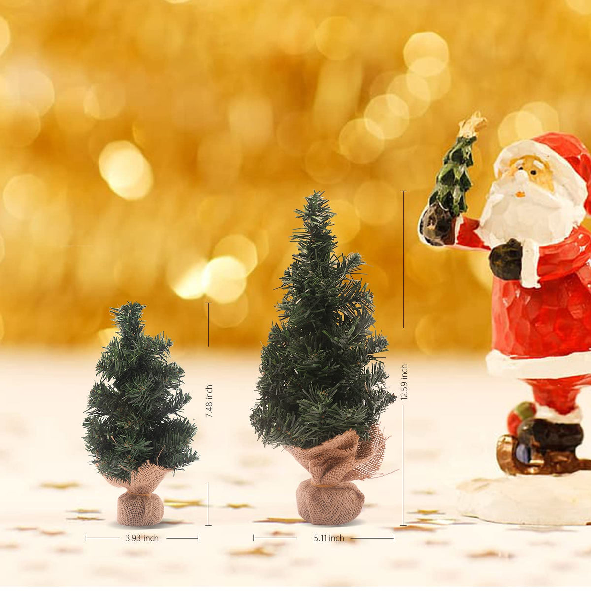 5pcs Mini Christmas Tree,Artificial Christmas Tree Tabletop Christmas Tree with Linen Base Perfect for Christmas Decorations, Home, Kitchen（3pcs 7.87" and 2pcs 11.81"）