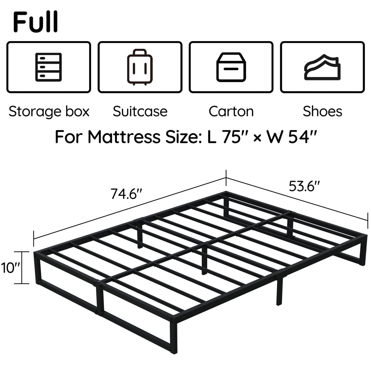 Richwanone 10 Inch Bed Frame Full Metal Platform Mattress Foundation with Steel Slat Support, No Box Spring Needed, Easy Assembly, Black