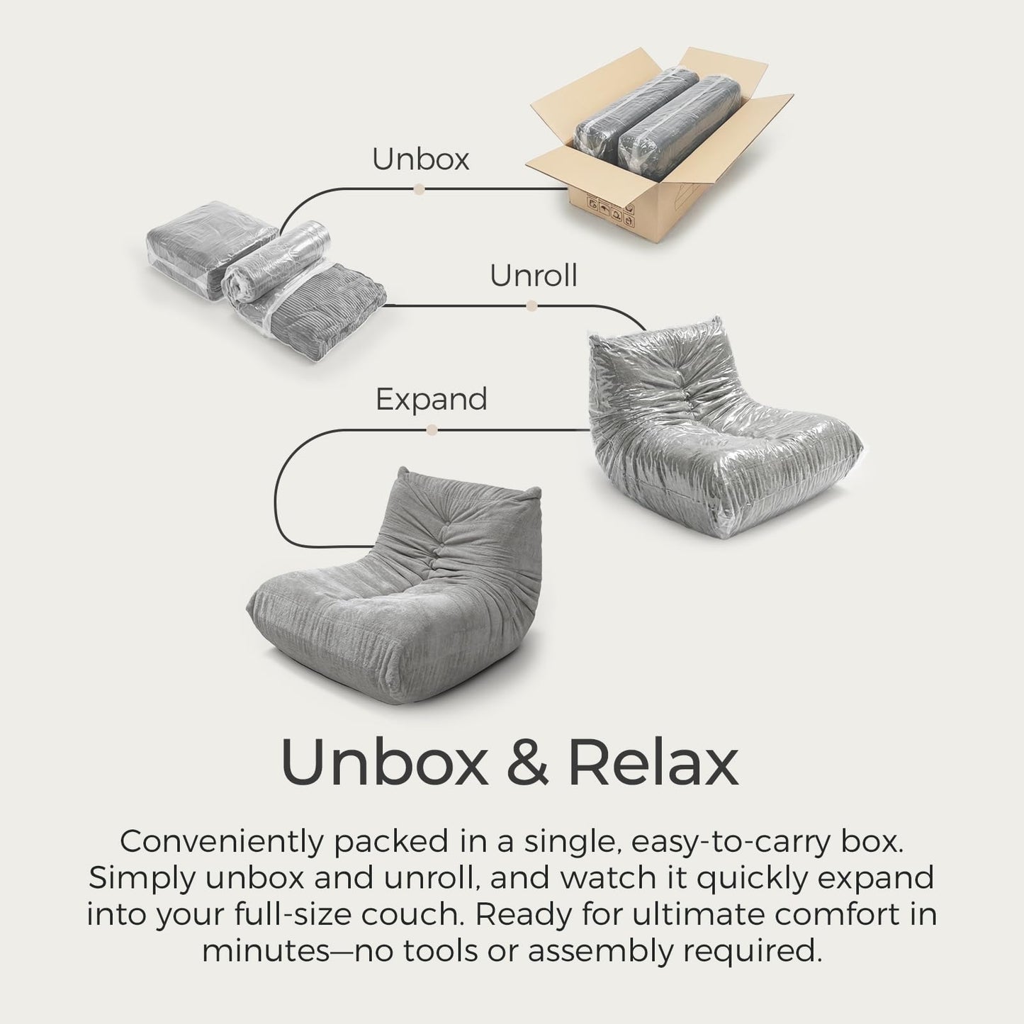 Sytopia Premium Chenille Bean Bag Chair for Adults, Oversized 35D Memory Foam Floor Sofa, Giant Deep Seat Gaming Reading Nook, No Assembly Required, Urban Grey