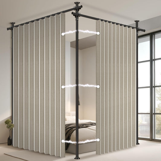 AJAZZ 100% Blackout Room Divider Curtains Sets Cream White 2 Panels W100 x L96in No Drill Curtain Rods(H) 43-120×(W) 35-200 in for Bedroom Privacy Partition Separator