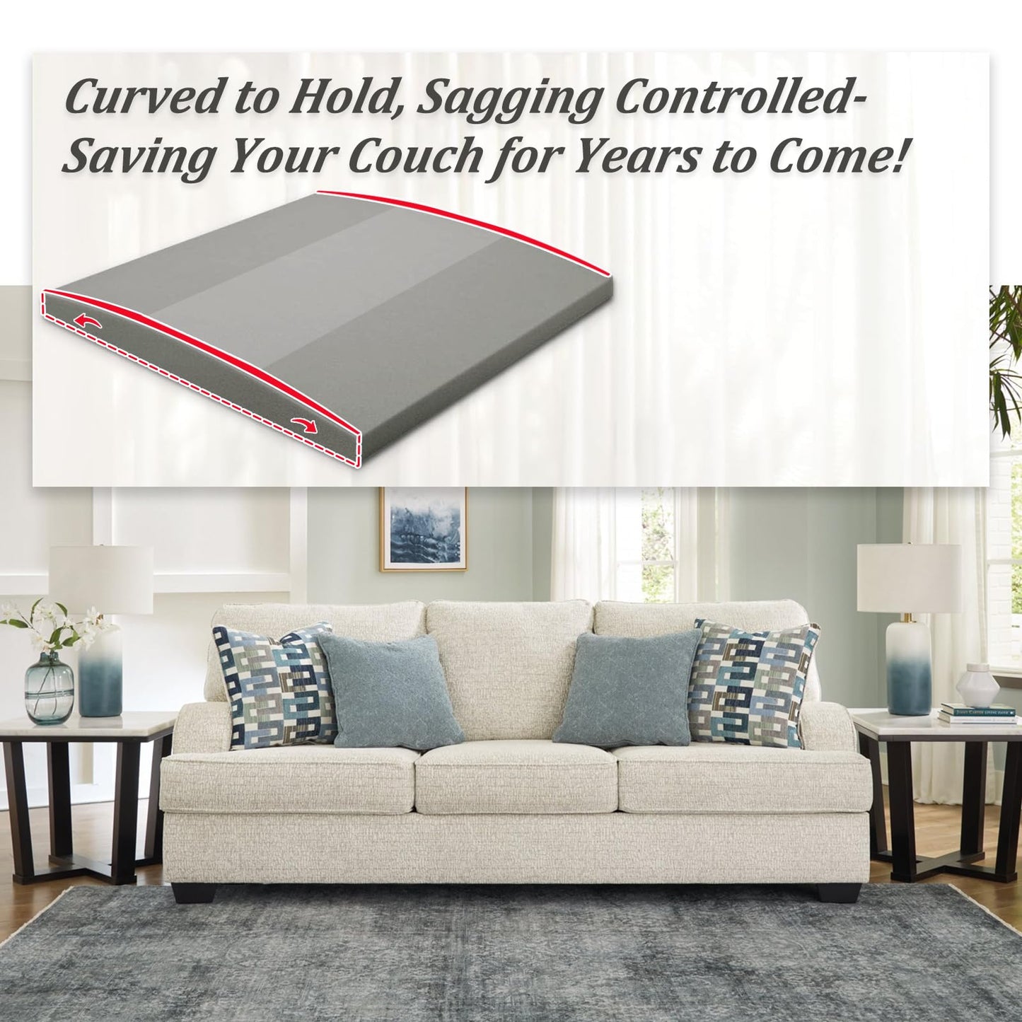 HAVARGO Couch Cushion Support High Density Foam 22X22X2.4 Inches Sofa Couch Supports for Sagging Cushions Light Grey 2Pcs with Anti Slip Mesh Fabric