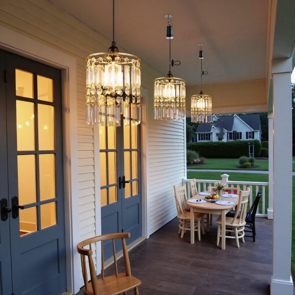 TWINKVILLA Battery Operated Chandelier, 3Pack Hanging Gazebo Lights, Acrylic Crystal Beaded Pendant Lights Outdoor Waterproof for Patio Tree Pergola Porch and Indoor Decor (3)