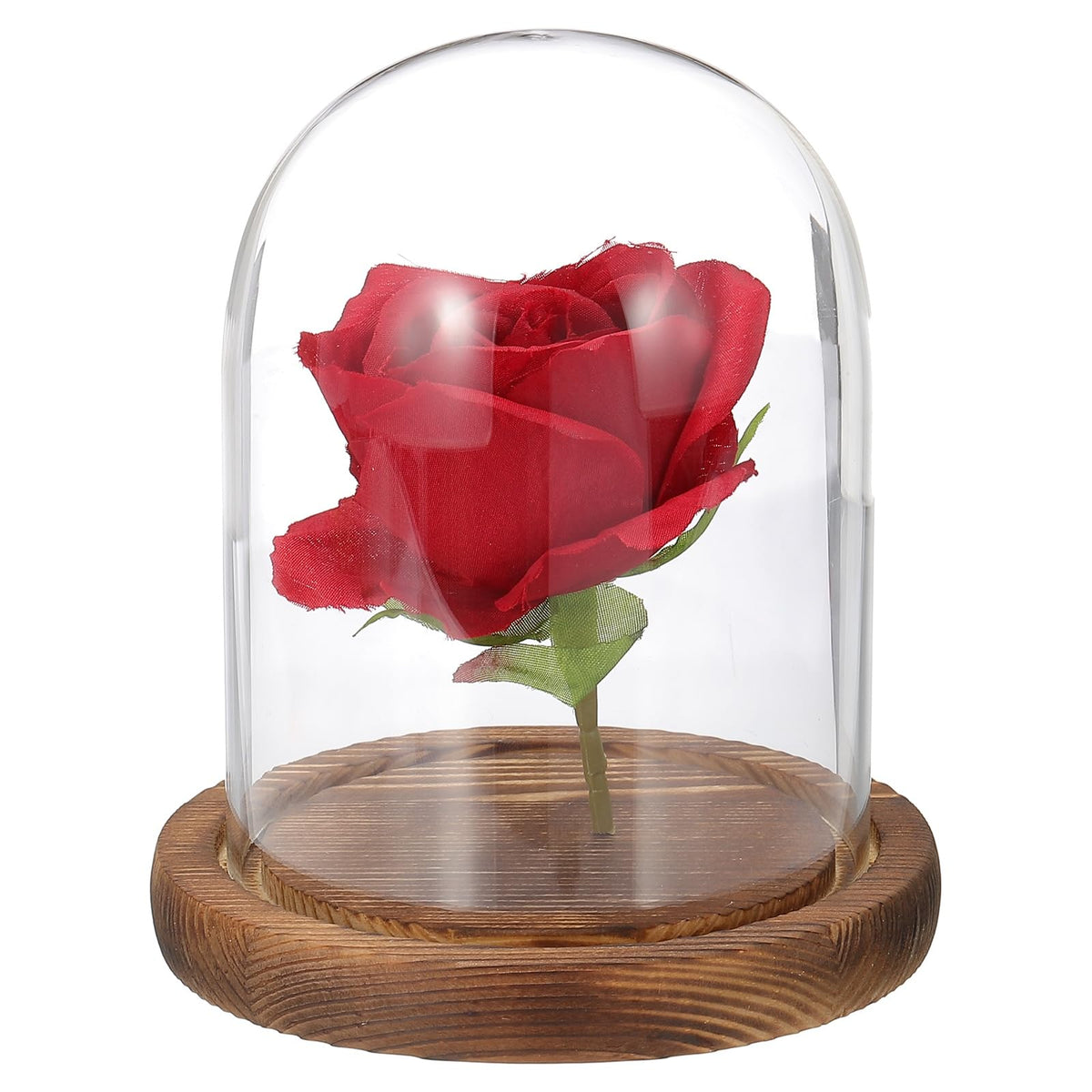 uxcell Glass Cloche Display Dome, 5.1" x 3.9" Glass Dome Display Case, Wood