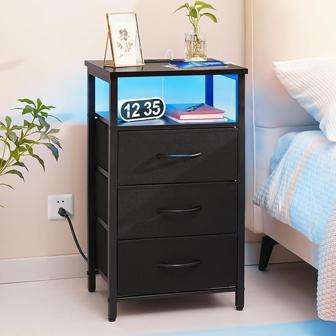 Yoobure Night Stand with Charging Station, 16 Colors LED Nightstand with USB