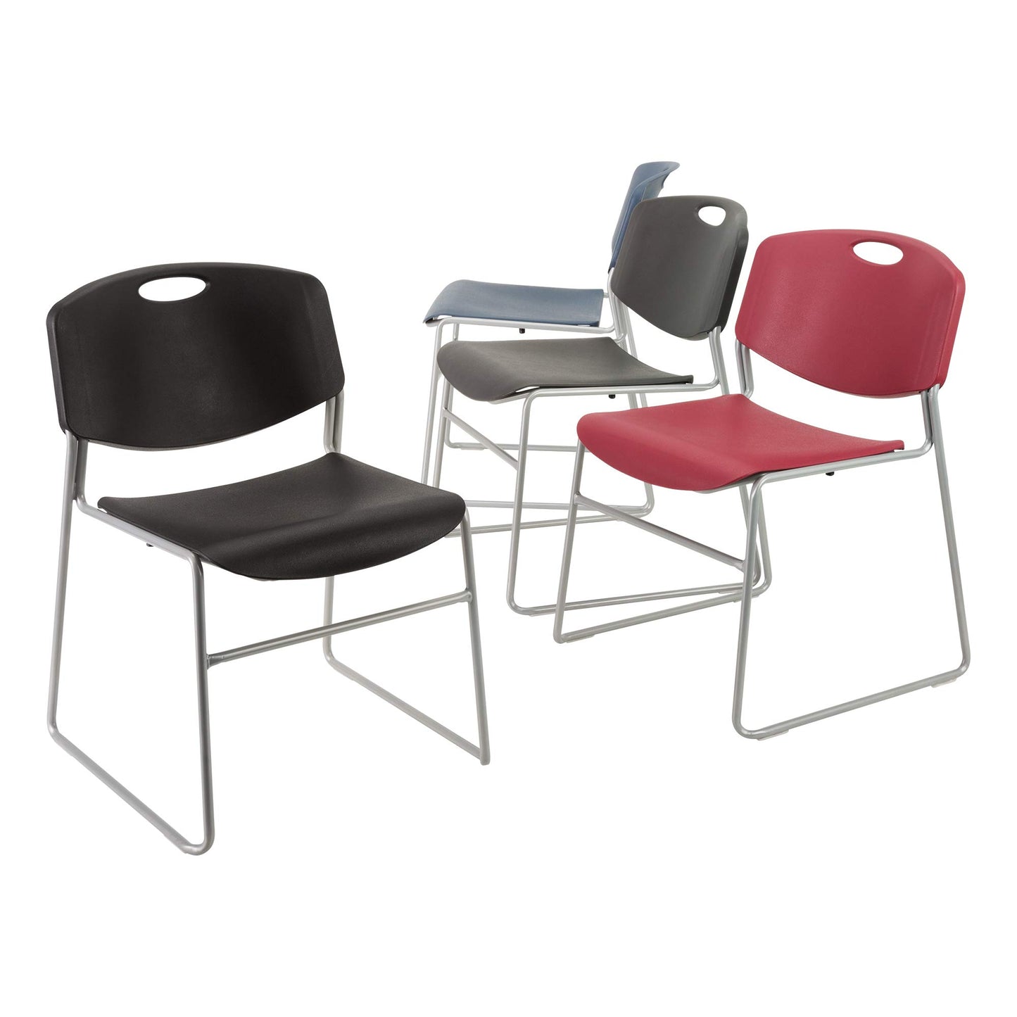 Norwood Commercial Furniture Heavy-Duty Plastic Stacking Chair, Black Seat w/Silver Mist Frame, NOR-FEI1059BK-SO (Pack of 4)