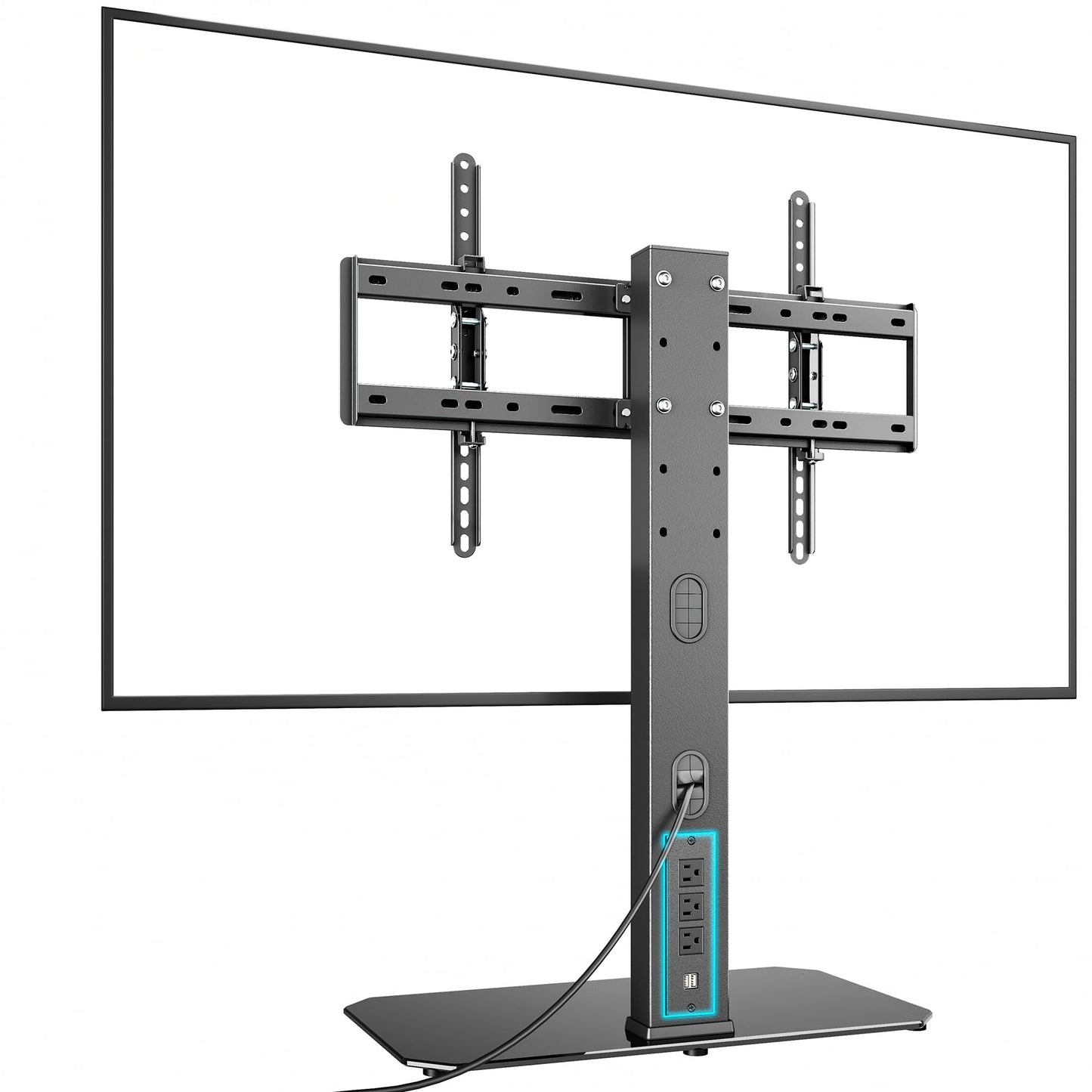 Pegzone Universal TV Stand Swivel with Power Outlet for 43-90'' TVs, Holds 154 lbs, Height Adjustable Large Table Top TV Stand, VESA MAX 600x400mm