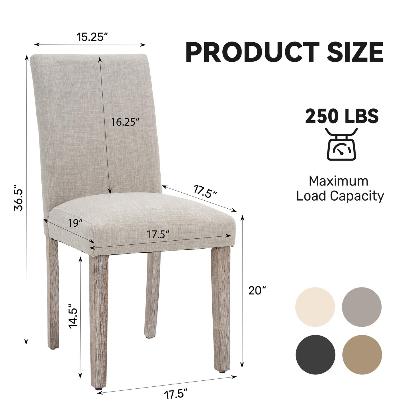 Joysoul Dining Chairs Set of 2 - Upholstered Fabric Parson Chairs with Solid Wood Legs, Thickened Cushion & Urban Style, for Dining Room/Kitchen/Office, Home & Commercial Use