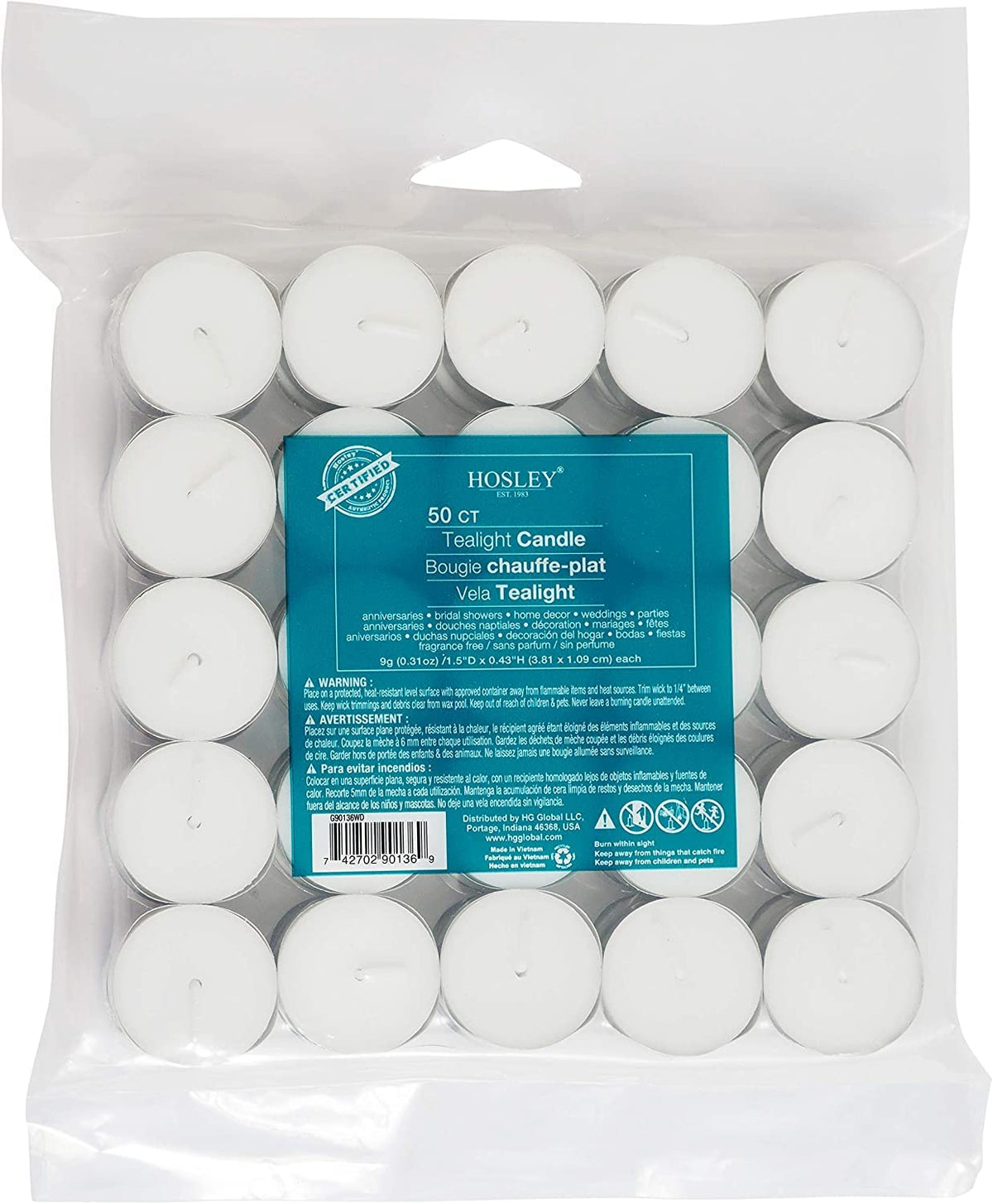 Hosley Unscented Tea Lights Candles in Bulk 50 White Long Lasting Tea Light Candles Mini Votive Tealight Candle for Home Restaurants Shabbat Church Weddings Romantic Moments Party Spa Meditation