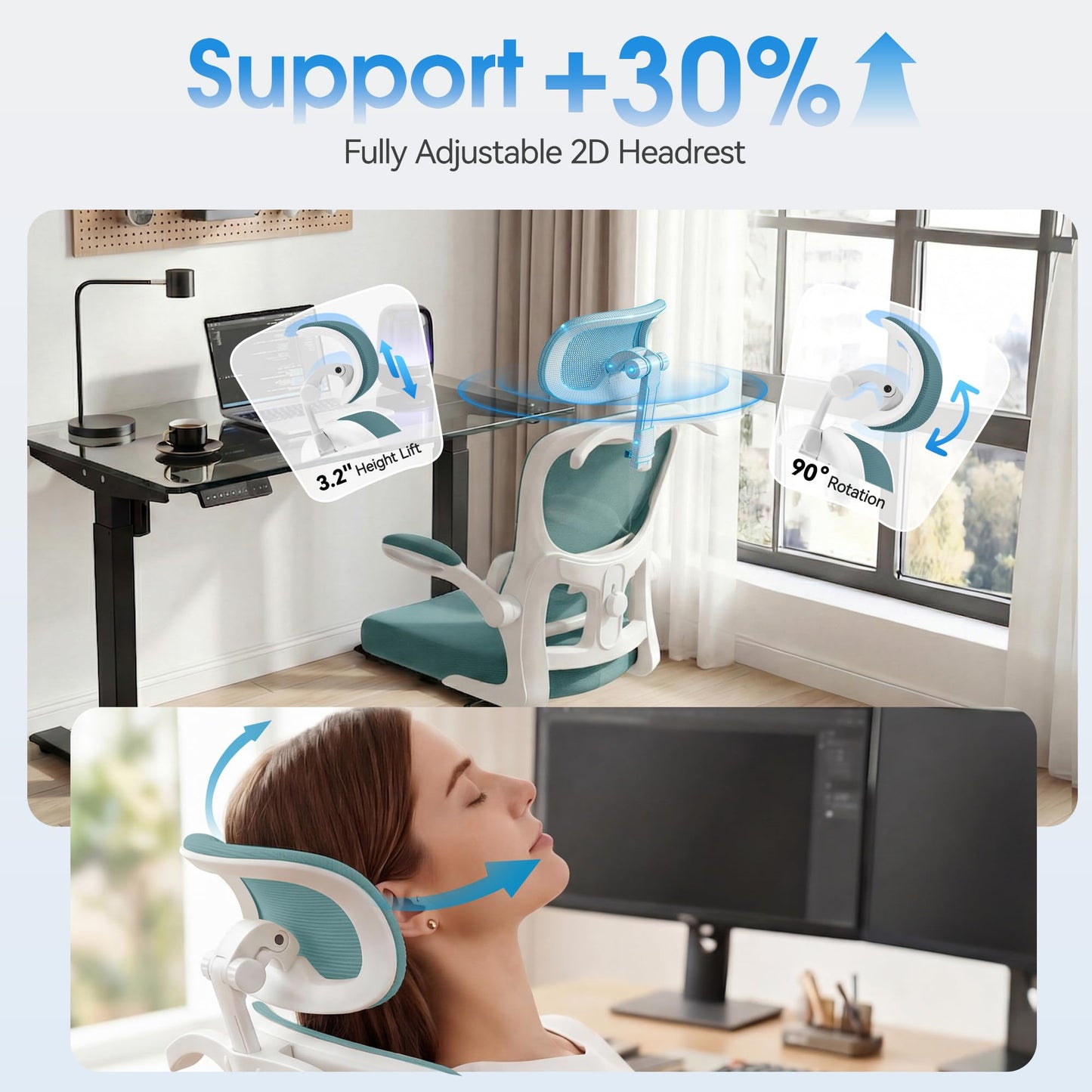 AreShark Office Chair Ergonomic Desk Chairs with Adjustable Lumbar Support& Headrest Hanger, High Back Breathable Mesh Chair with Wheels, Rolling Swivel Comfy Task Computer Chair for Home Work Gaming