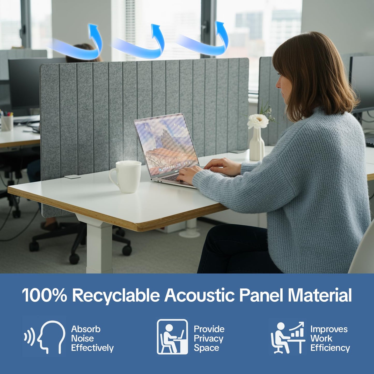 Keemute 48" Desktop Privacy Screen - Sound Absorbing Felt Panel, Clamp-On Foldable Office Divider for Desk, Dark Grey