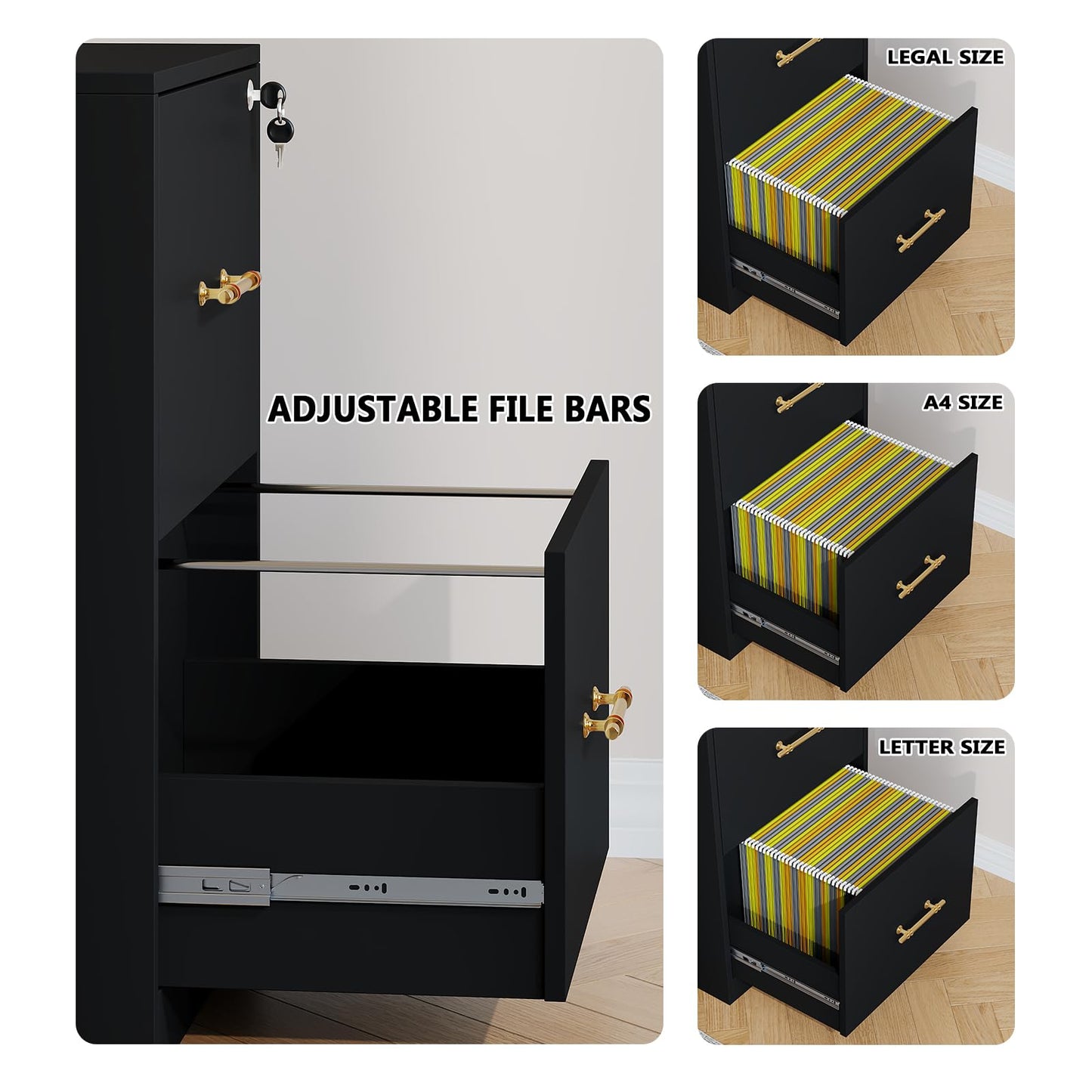 GFGWXW 2 Drawer Vertical File Cabinet with Lock, Suitable for Letter/A4/F4/Legal Size Hanging Files,Small Wood Filing Storage Cabinets Printer Stand for Home Office,Black