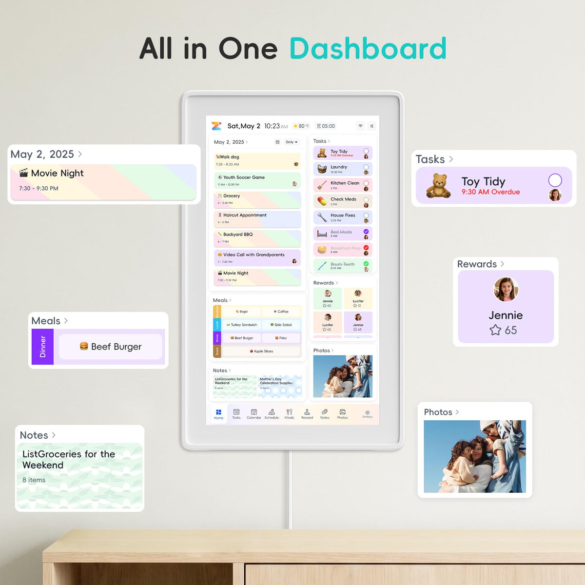 Westsee 15.6" Digital Calendar, No Subscription Smart Family Planner, Interactive Touchscreen Electronic Wall Calendar, Photo Display, Meals, Chore Chart & Tasks, Wall & Desk Mountable (White)