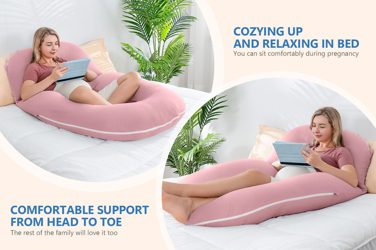 INSEN Pregnancy Pillows, Multi-use Maternity Pillows for Sleeping and Nursing, U Shaped Pillow for Adults (Cooling Tencel-Pink)