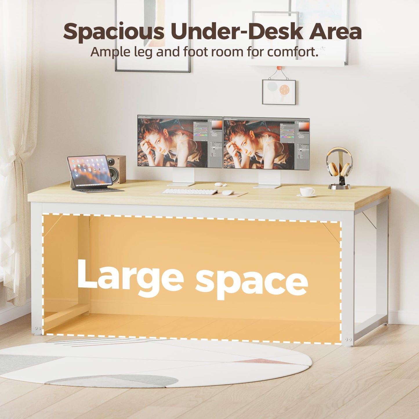 Mericonia 40 Inch Computer Desk, 1" Thick Modern Simple Study Writing Table, Heavy Duty Industrial Office Desk for Home Bedroom Workstation, Oak