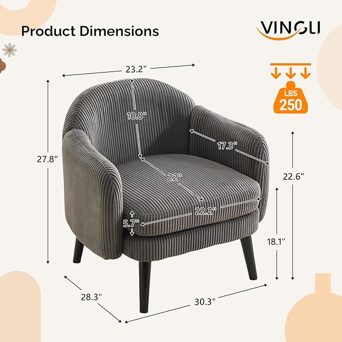 VINGLI 30.3" Wide Modern Barrel Accent Armchairs Set of 2