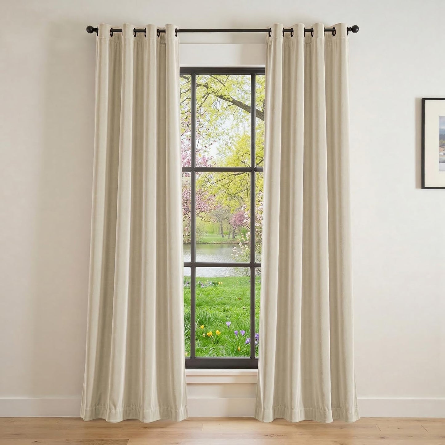 Lazzzy Polyester Curtains Beige Thermal Insulated Curtains 90 inch Long for Bedroom Living Room Darkening Noise Reducing Soft Luxury Window Treatments Grommet Drapes 2 Panels Beige