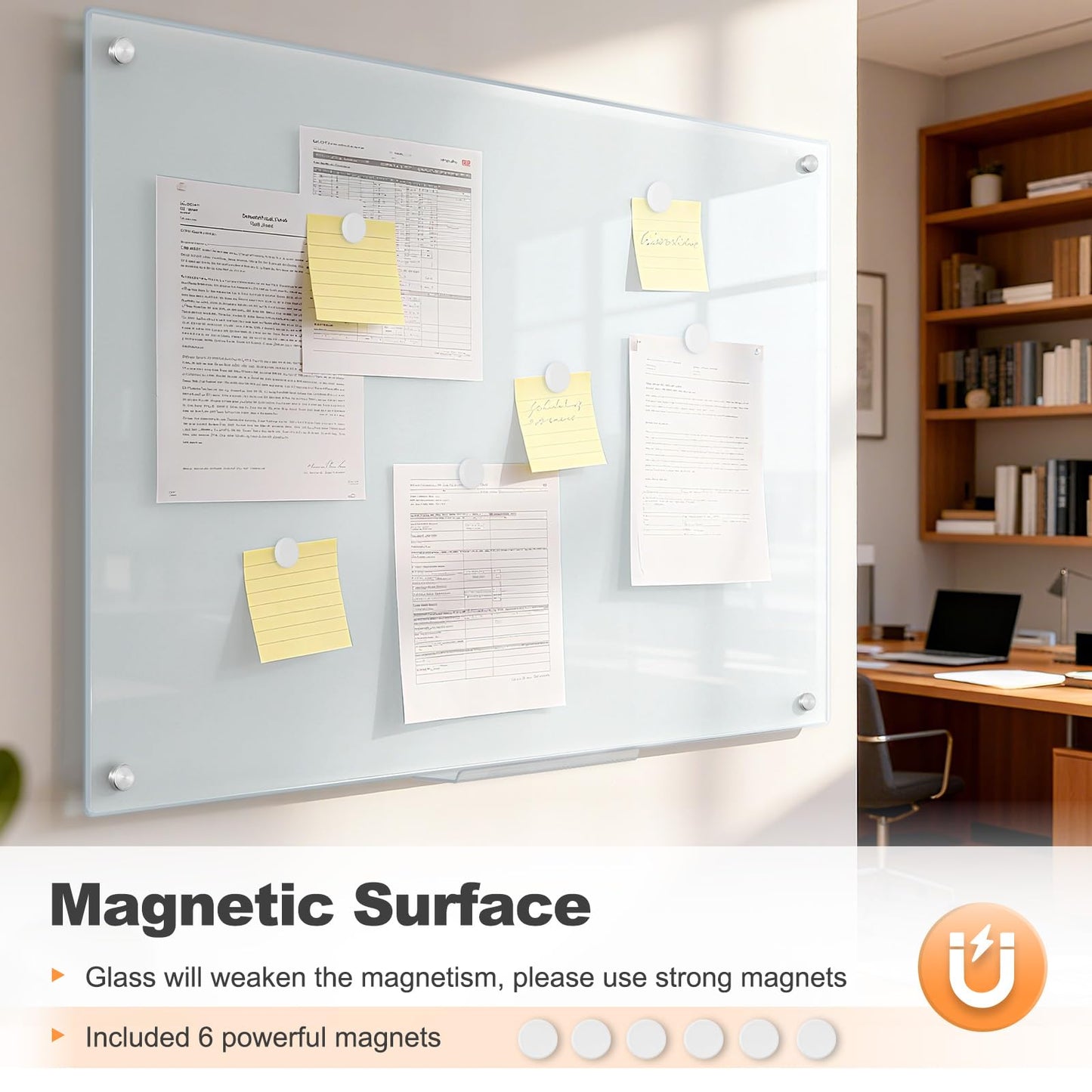AMUSIGHT Glass Magnetic Dry Erase Board, 24" x 18" （2'x1.5'） Tempered Glass Whiteboard Wall Mounted Small White Board for Home, Office, School
