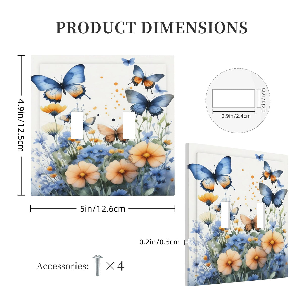 Decorative Art Light Switch Covers Butterfly Blooms 2 Gang Double Toggle Wall Plate Decorative Switchcover Electrical Switchplate for Home Decor