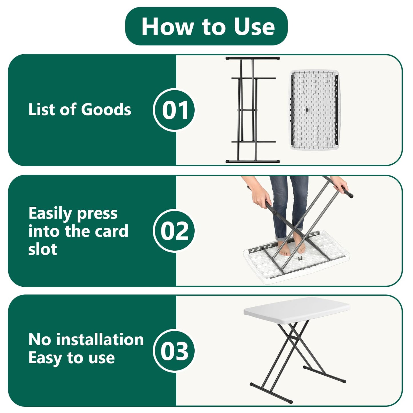 MAKE CHANGES Folding Table 30 Inch - Small Desk Adjustable Height TV Tray for Laptop, Couch, Camping - Heavy Duty Utility Foldable Table for Small Spaces, No Assembly Required, White Granite