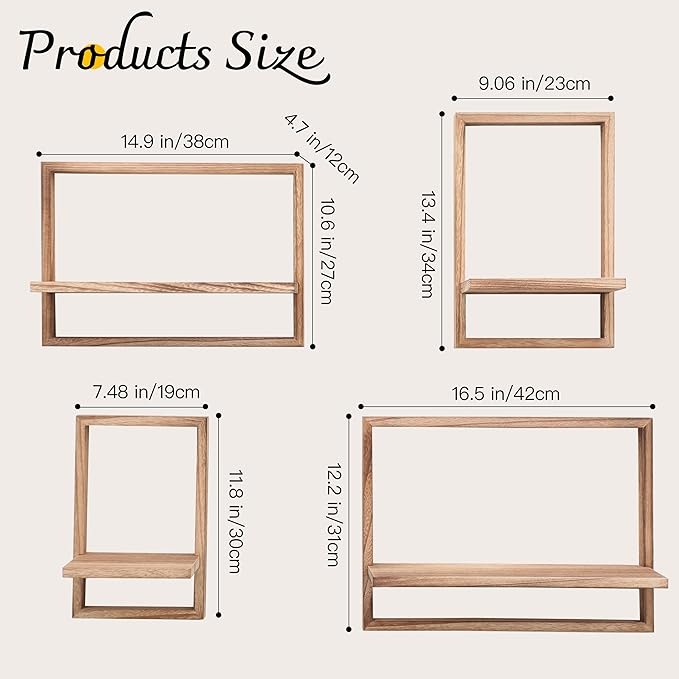 PHOENANCEE Square Floating Shelves, Framed Wall Shelf Decorative Set of 4
