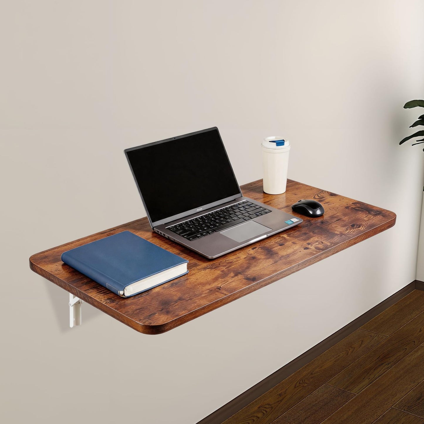 Neoaider Wall Mounted Folding Table 31.5”L x 15.7”W, Laundry Folding Table with Heavy Duty Metal Collapsible Shelf Brackets, Wall Mounted Desk Fold Down for Small Spaces, Brown