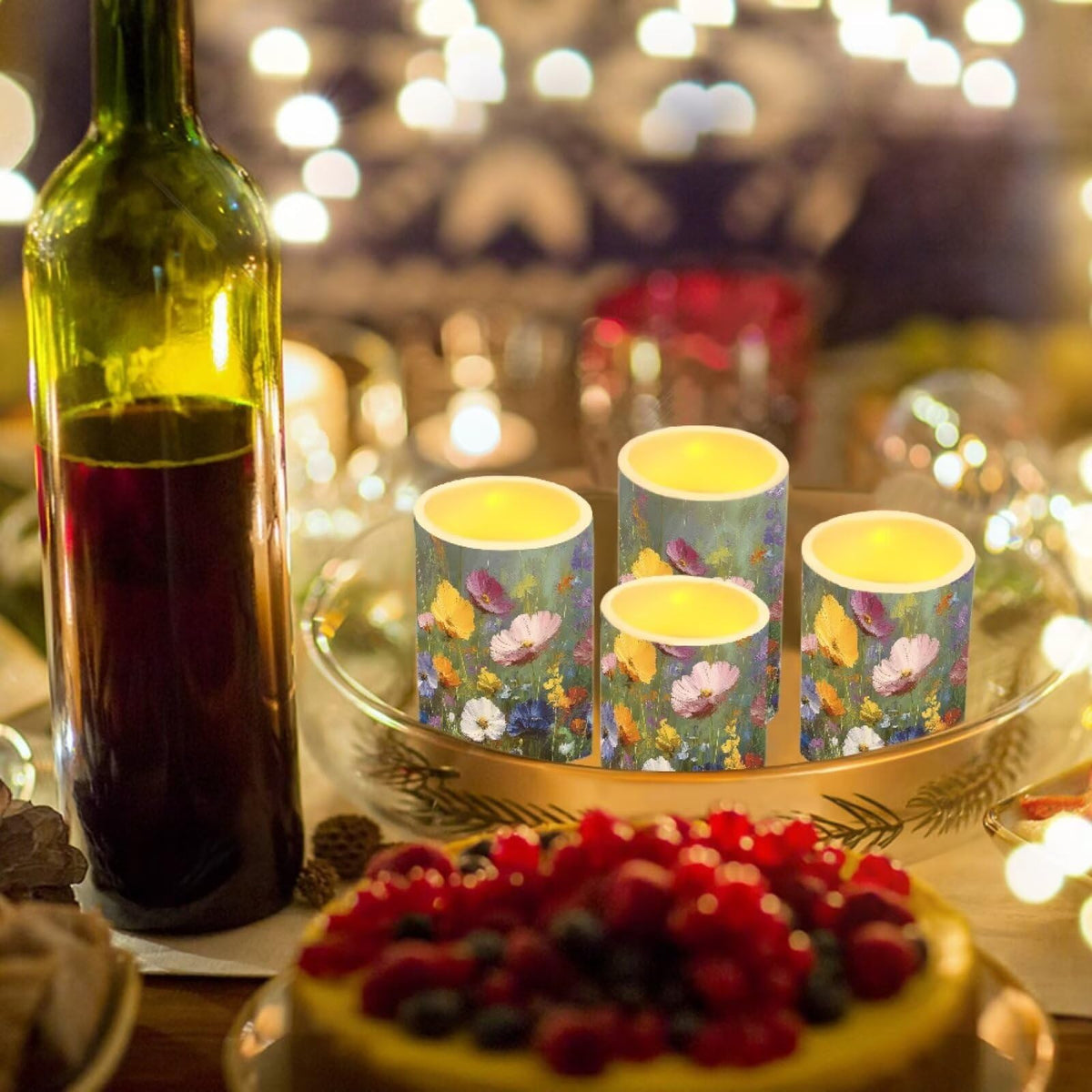 Cozeyat Nature Print Flameless Candles 4 Pack Battery Operated LED Pillar Candles with Remote Control Timer Color Changing for Wedding Home Beach