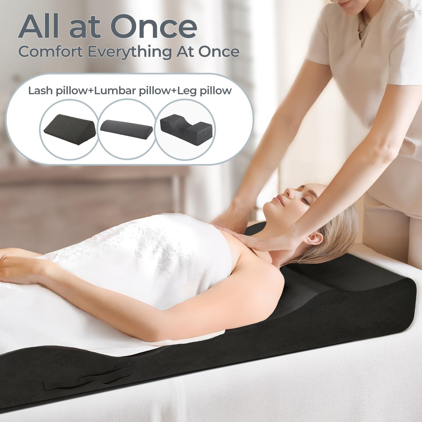 Selectico Ergonomic Lash Bed Topper, High-Density Foam Massage Table Topper with Plush Removable Cover, Non-Slip Massage Table Pad for Salon, Spa, Facial,Lash Extension Beds, 71"x27.5" (Black)