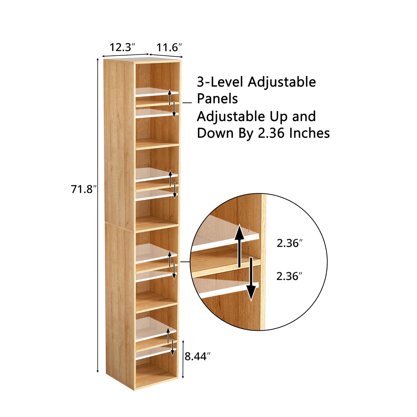 NewBeth 8-Cube Storage Organizer Bookcase, Oak Tall Narrow Bookshelf, Freestanding Open Cubby Storage Shelf, Display Cabinet for Living Room Bedroom Home Office