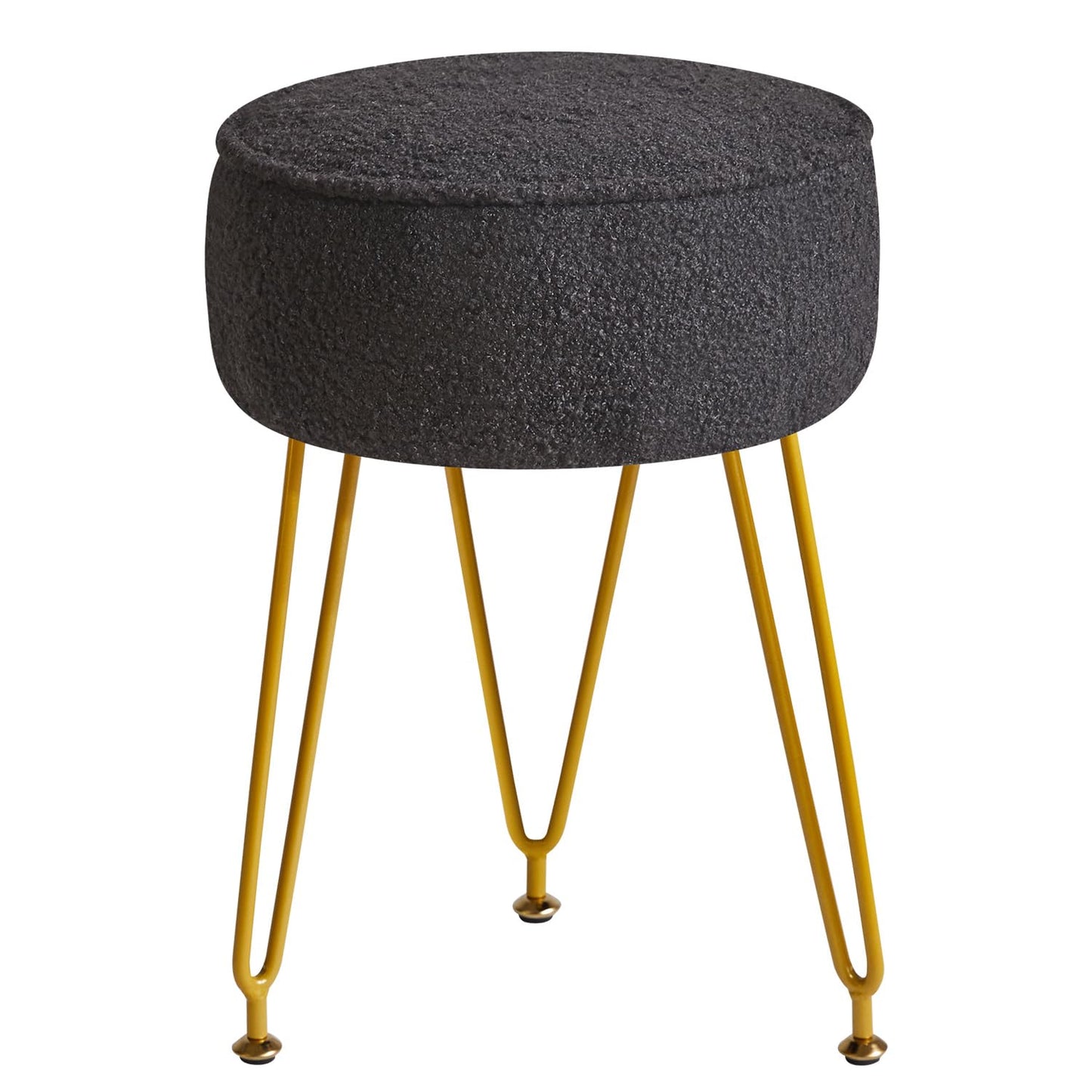 IBUYKE Teddy Velvet Round Footrest Ottoman, Makeup Vanity Side Table, Velvet Dressing Table Seat, Pouf Couch Stool for Living Room Bedroom, Black WBD009B