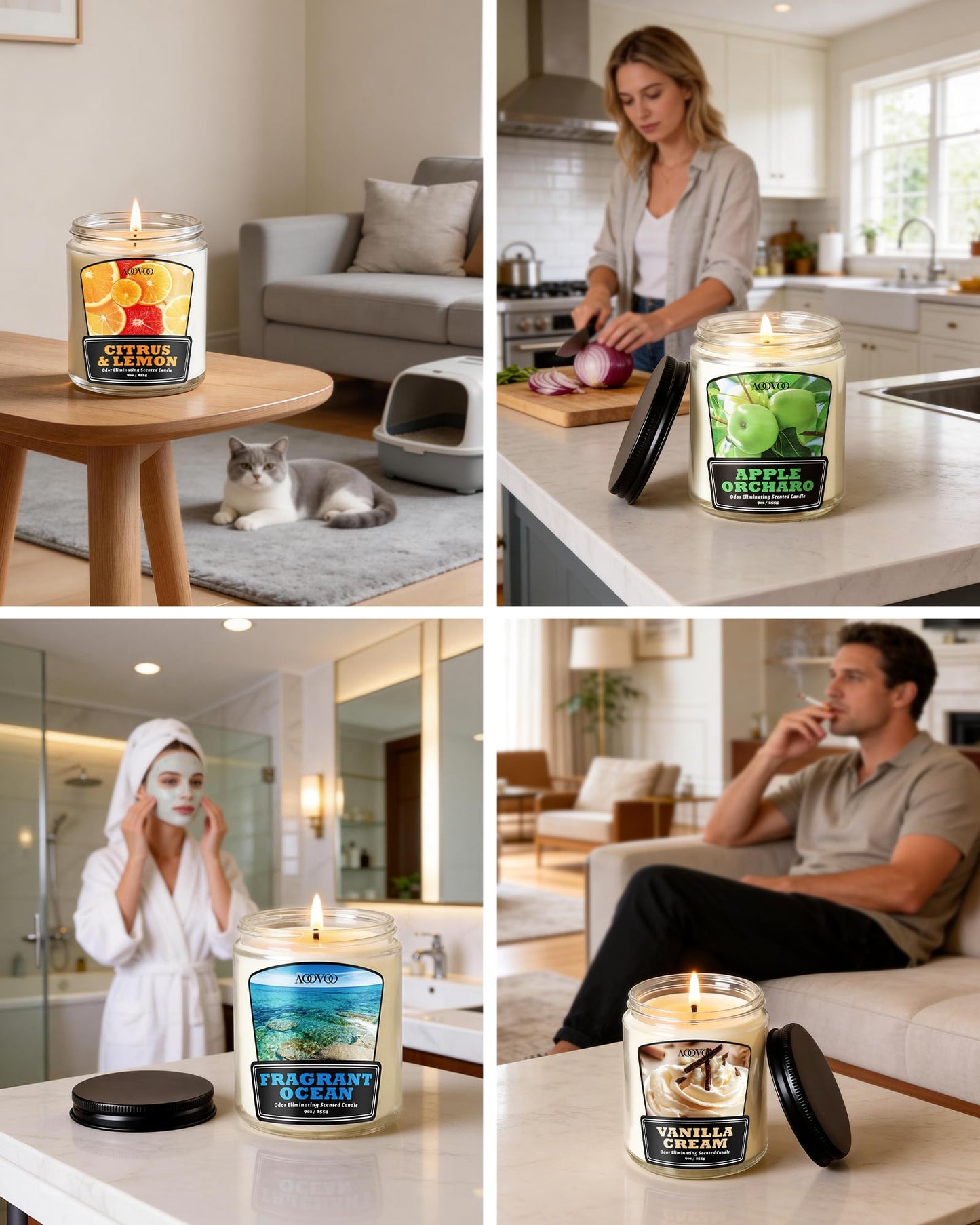 AOOVOO Citrus Lemon Odor Eliminating Candle - 9 oz Non Toxic Highly Fragranced Air Freshing Soy Candle, Eliminates 95% of Smoke, Pet, Food, and Other Smells Quickly, Up to 50 Hours Burn time