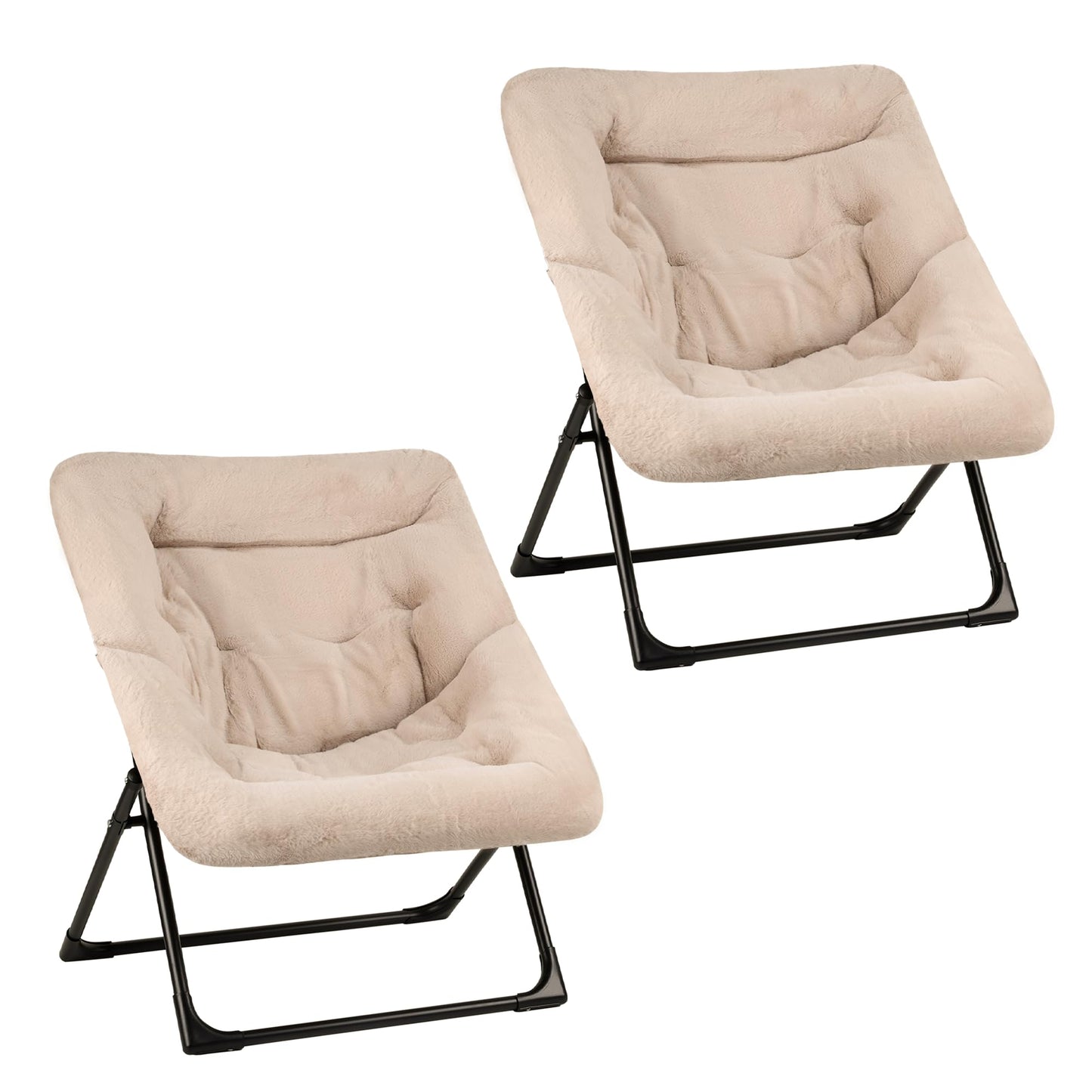 Mordchil HF Comfy Saucer Chair for Adults, Set of 2, Soft Faux Fur Bedroom Chair, Accent Dorm Chairs, Flexible Living Room Reading Chairs, Oversized Folding Lounge Seat for Teens, X-Large, Camel