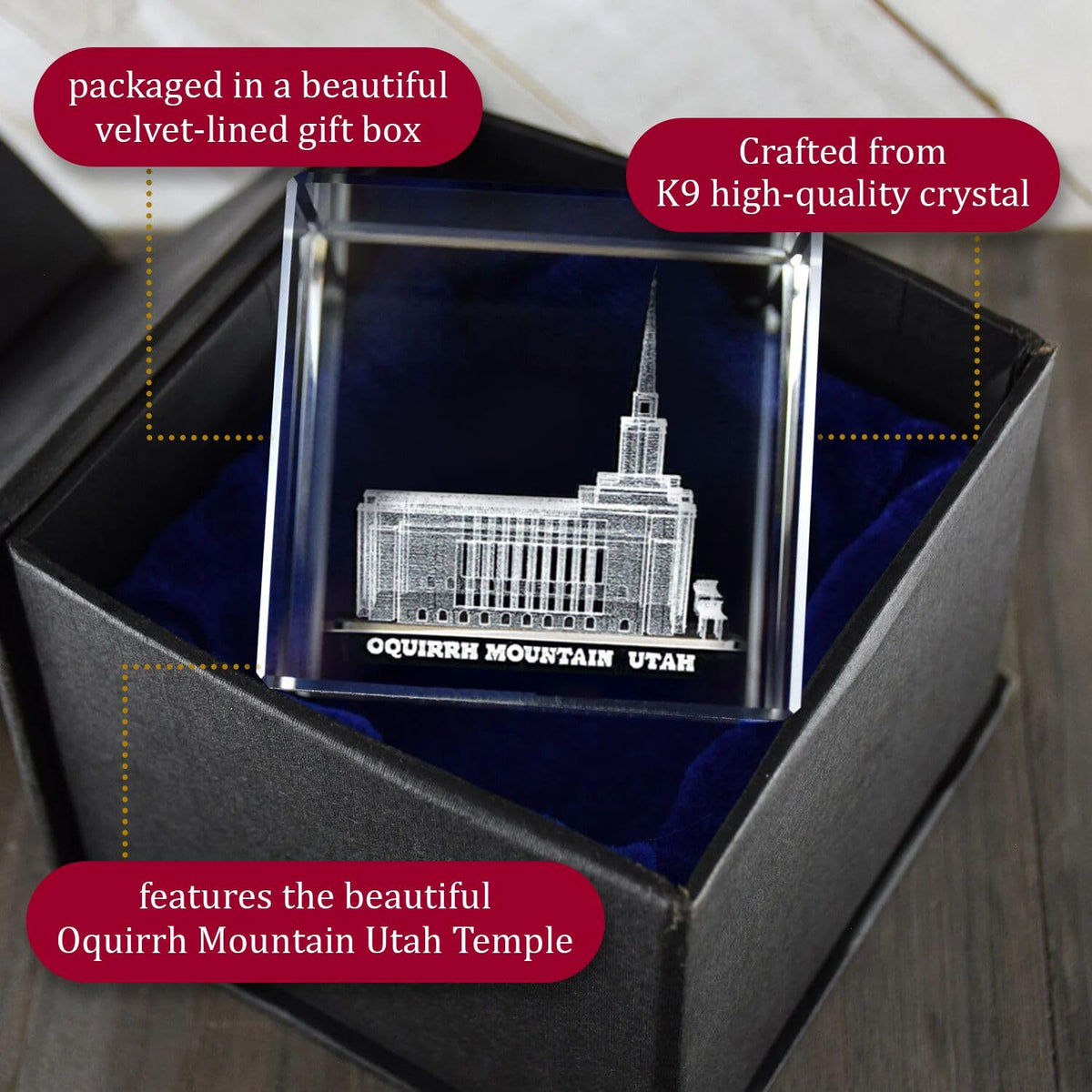 Ringmasters Crystal Cube Desk Decor LDS Temple Paper Weights for Office Desk | Christian Home Decor, (Oquirrh Mountain Utah)