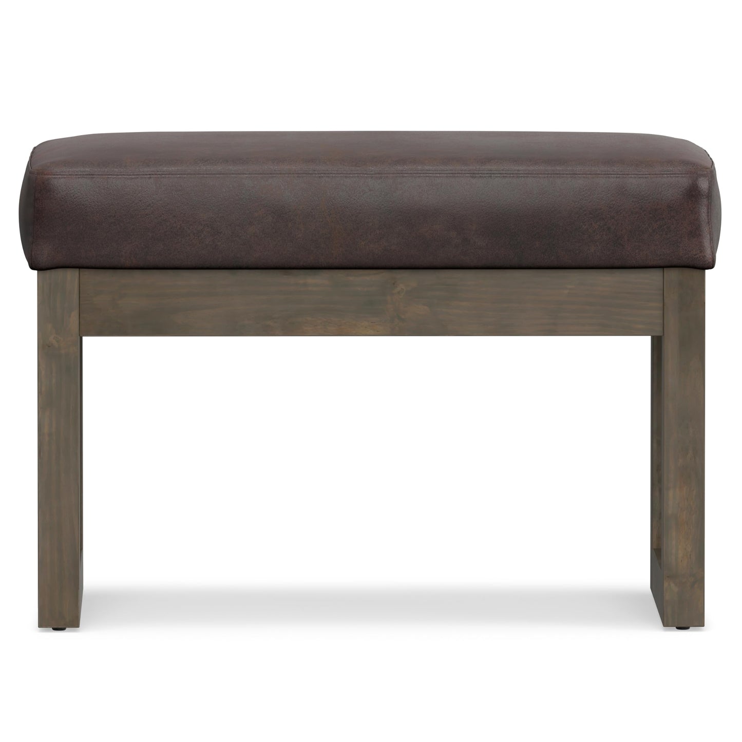 SIMPLIHOME Milltown Small Ottoman Bench - 27 inch Wide Upholstered Vegan Leather Rectangle Footstool Ottoman in Distressed Brown, Contemporary Bench for Bedroom with Cushioned Seat