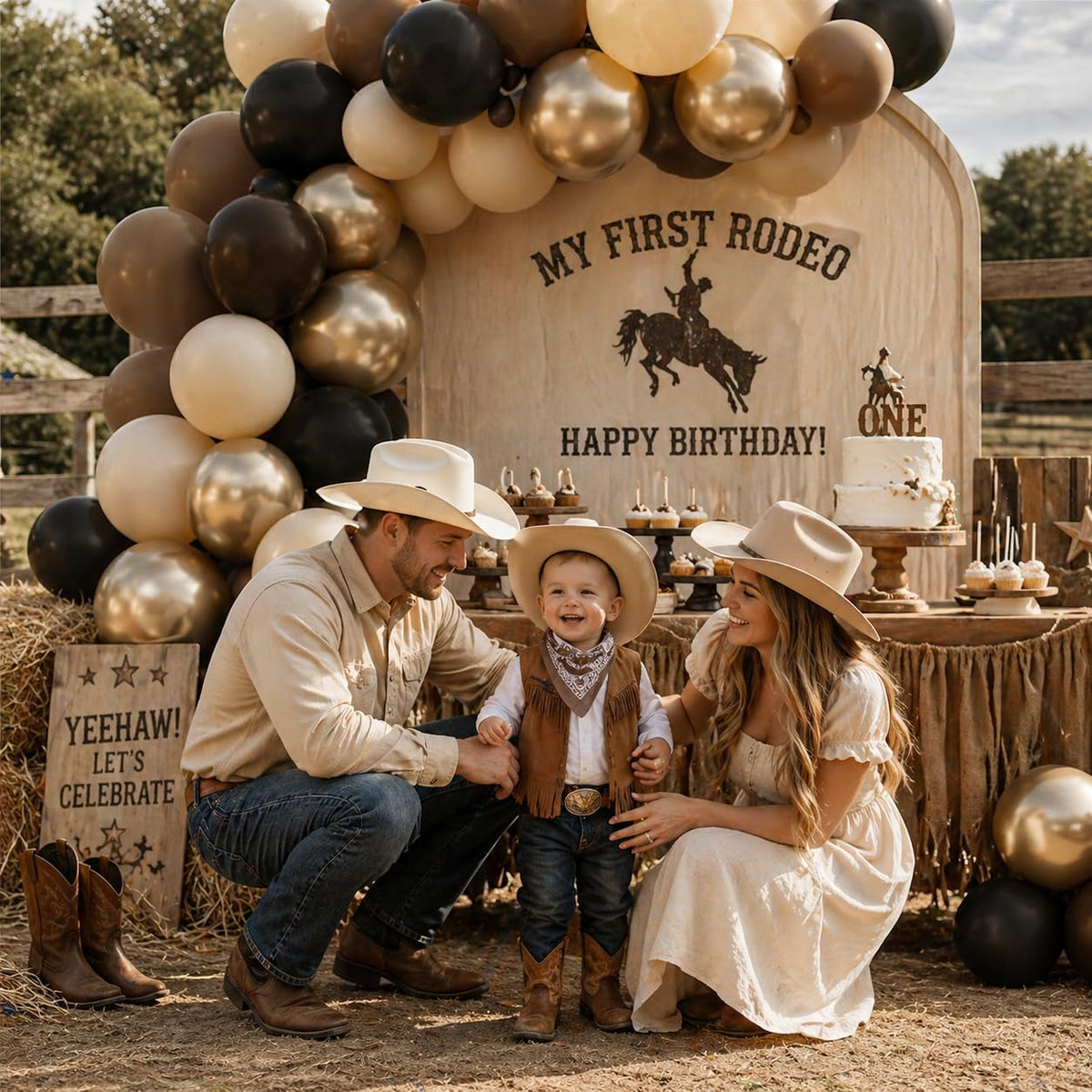 Brown Black Gold Balloons, 12 Inch Neutral Brown Tan Nude Black Beige Ivory Latex Balloons with Metallic Gold Balloon for Graduation Cowboy Western First Rodeo Wild West Country Farm Boho Baby Shower