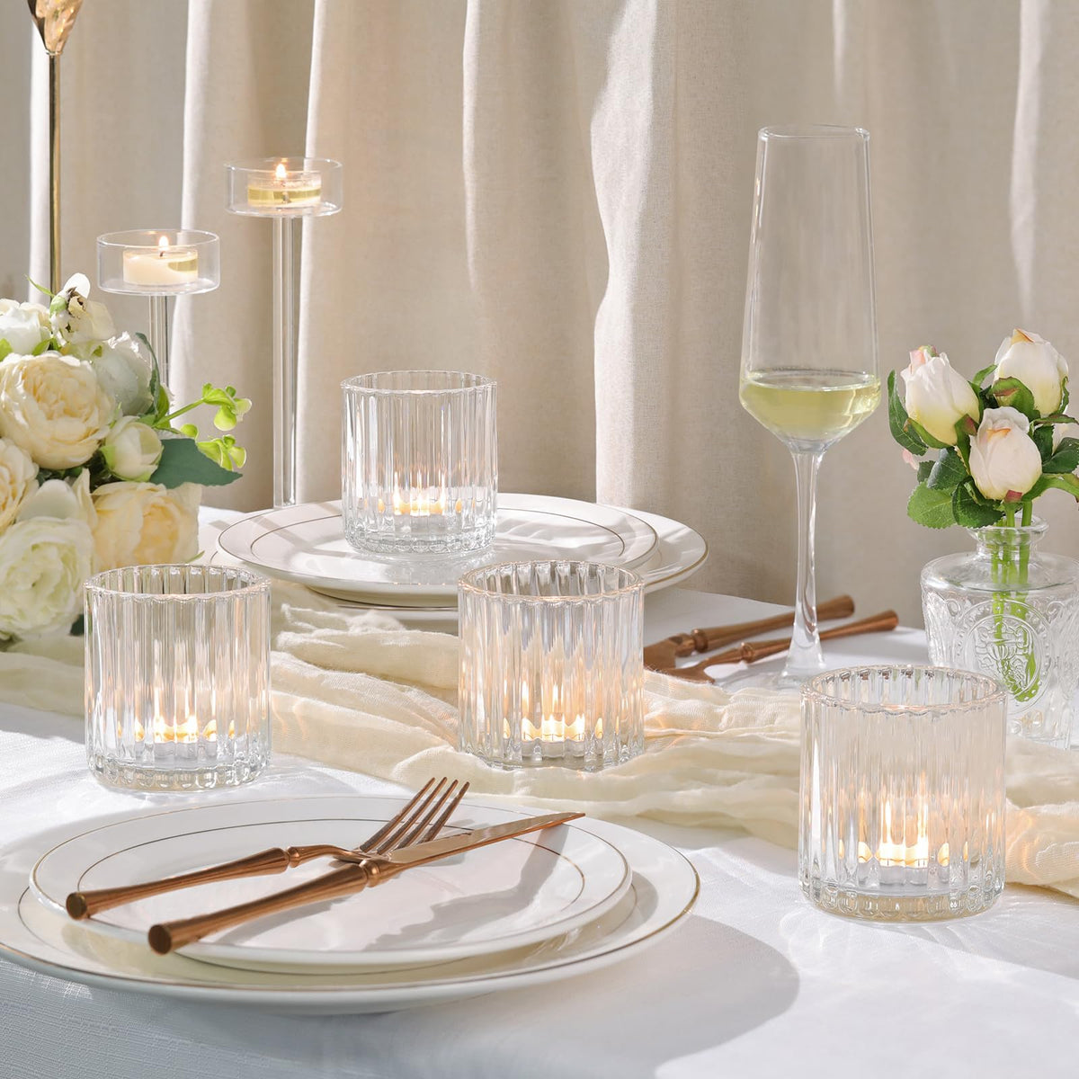 Lanttu 8 Pcs Glass Large Votive Candle Holders, 2.89 * 3.08in