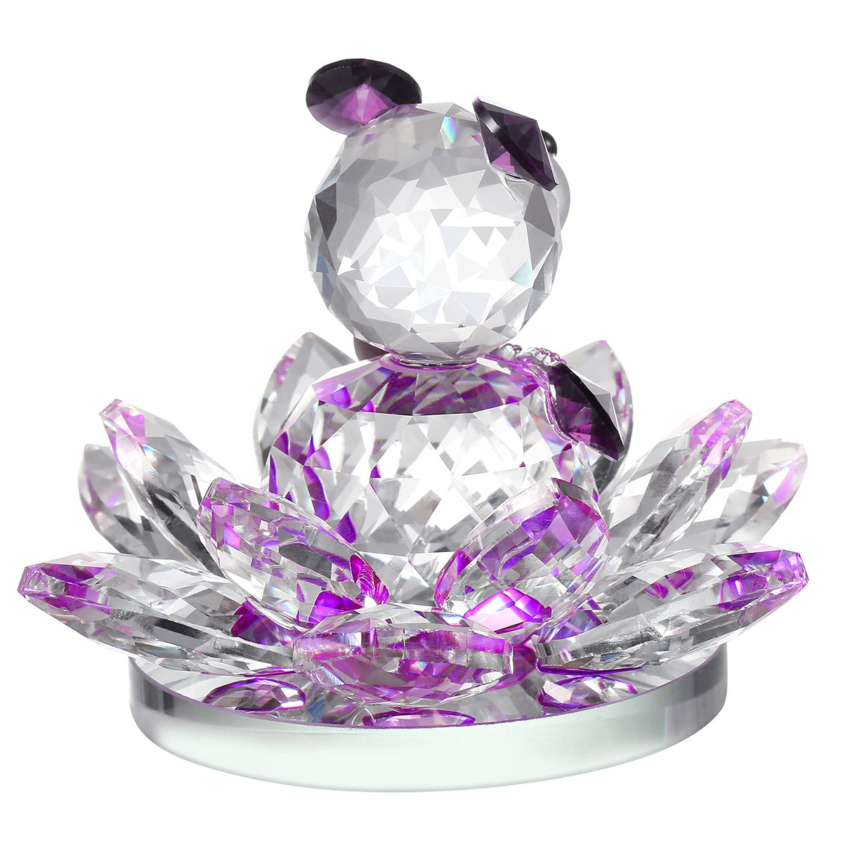 Handmade Crystal Bear & Flower Figurine Collection, Paperweight Table Centerpiece, Gift for Valentine's Day Mother's Day Christmas Anniversary Birthday Thanksgiving Girls (Purple)