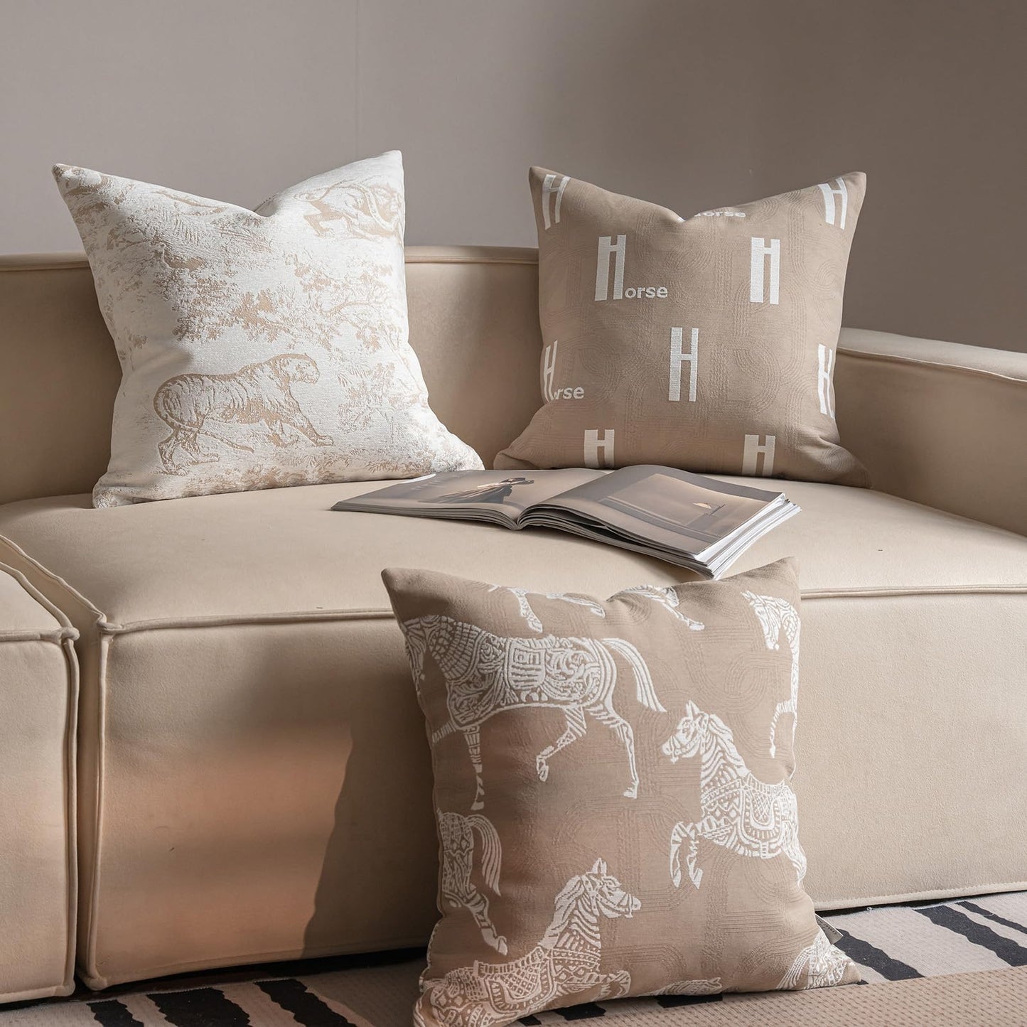 Croker Horse New 20x20'' inches Throw Pillow Cushion Covers - Jungle Tiger Pattern Chenille Jacquard Embroidery Luxury Modern Style Couch Sofa Bed Pillow Cover for Living Room Bedroom